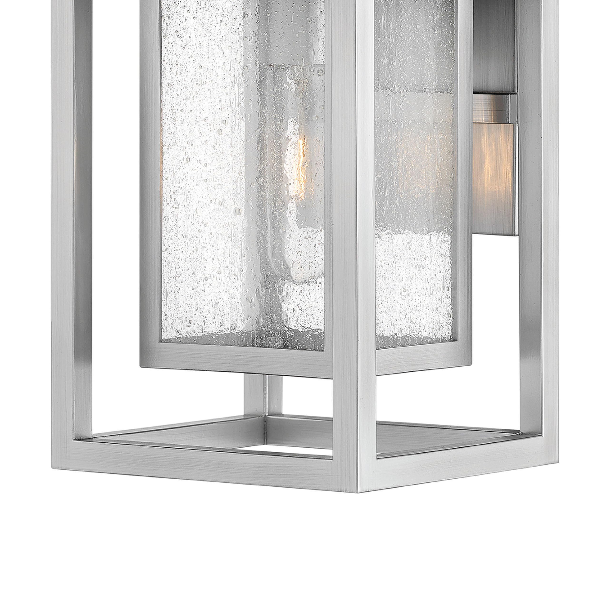 Hinkley Republic Small Wall Mount Outdoor LED Lantern with Clear Seedy Glass & Anti-Fading Satin Nickel Finish - Weatherproof Composite Material for Porch, Patio, Garden, and Entryway Lighting