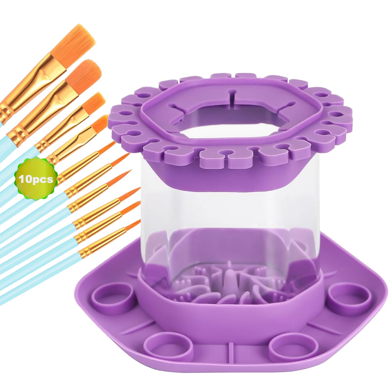 Premium Silicone Paint Brush Cleaner & Rinse Cup Set - All-in-One Artist Brush Cleaning System with Water Cup, Brush Holder & 10pc Paint Brush Kit - Perfect for Watercolor, Acrylic Painting & Art Studio Organization