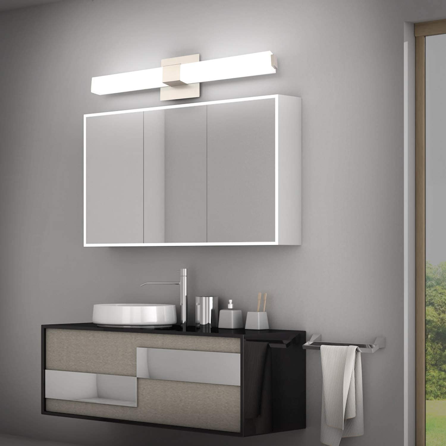 ZUZITO Modern LED Vanity Light Bar - Brushed Nickel Bathroom Lighting with Chrome Crystal Accents for Mirror, Makeup Area & Spa-Style Decor