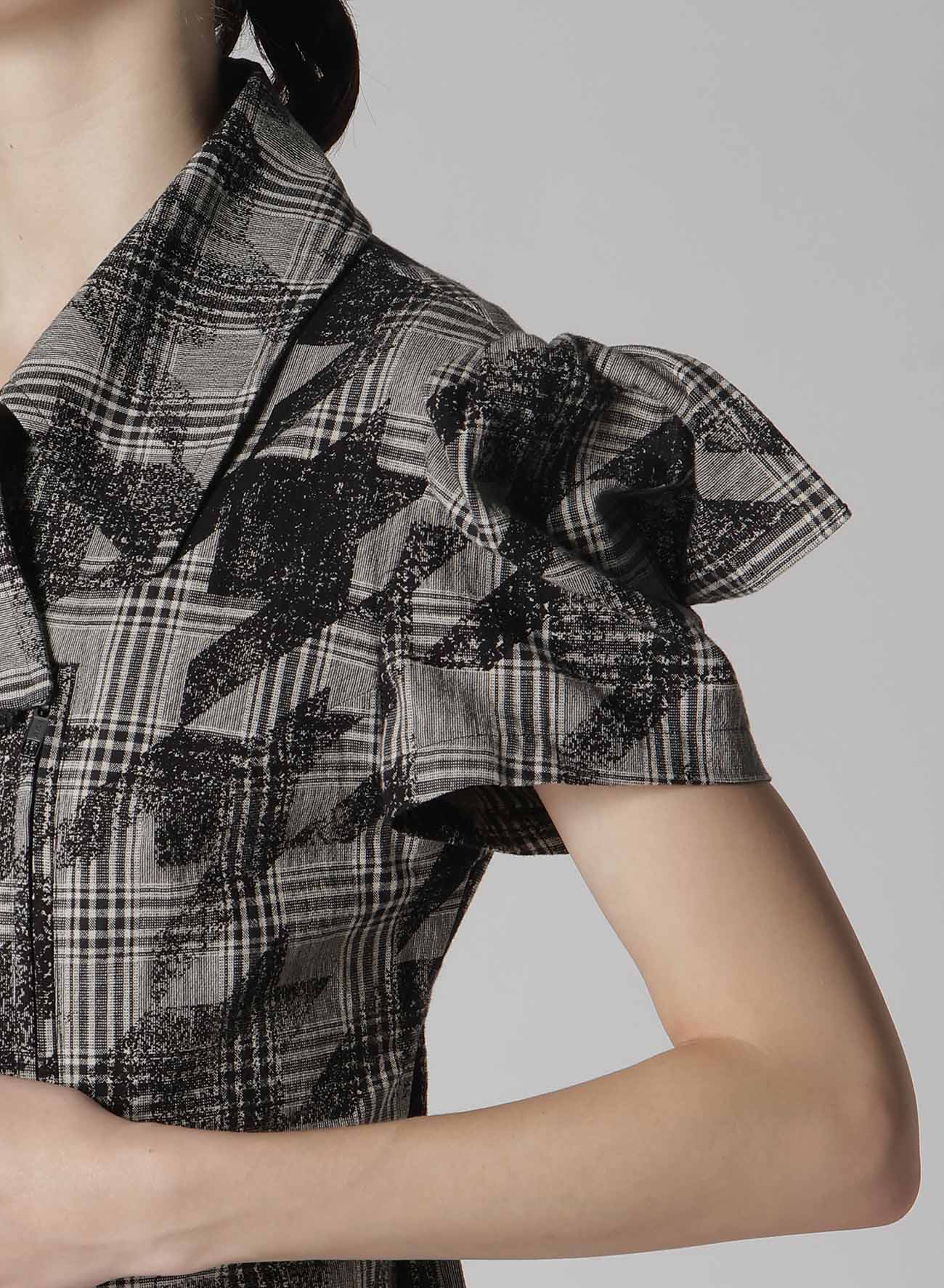 Stylish Cotton Linen Plaid Houndstooth Short Sleeve Moto Jacket for Women - Perfect for Casual Outings, Spring Fashion, and Motorcycle Rides
