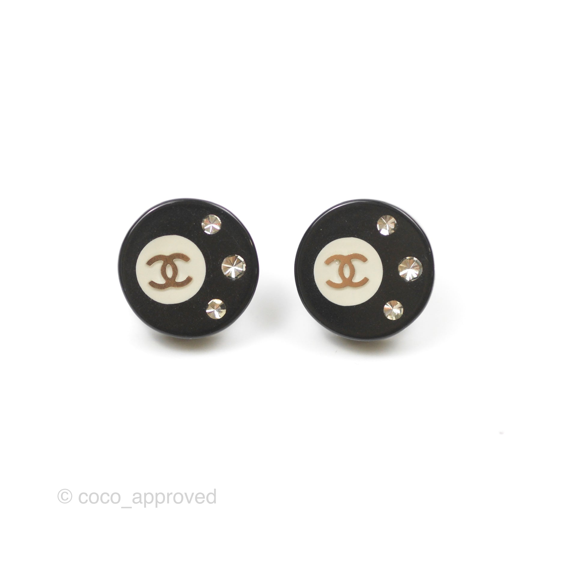 Chanel CC Resin Crystal Round Earrings - Black & Gold Tone 08C | Luxury Fashion Jewelry for Women, Perfect for Parties, Weddings & Evening Events