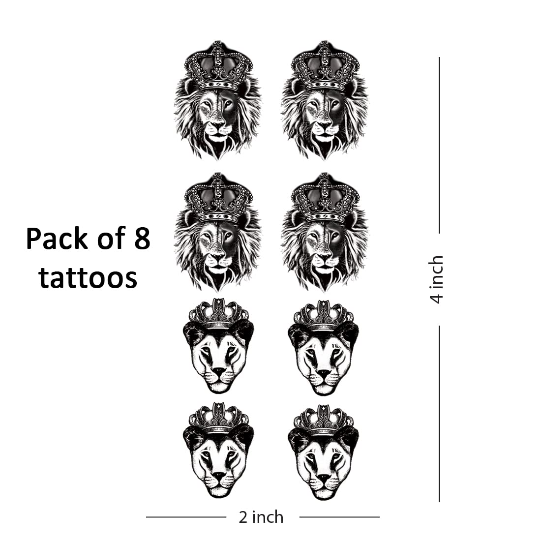 King Lion & Queen Lioness Temporary Tattoos - Waterproof Fake Body Art for Men & Women - Perfect for Parties, Halloween & Costume Events