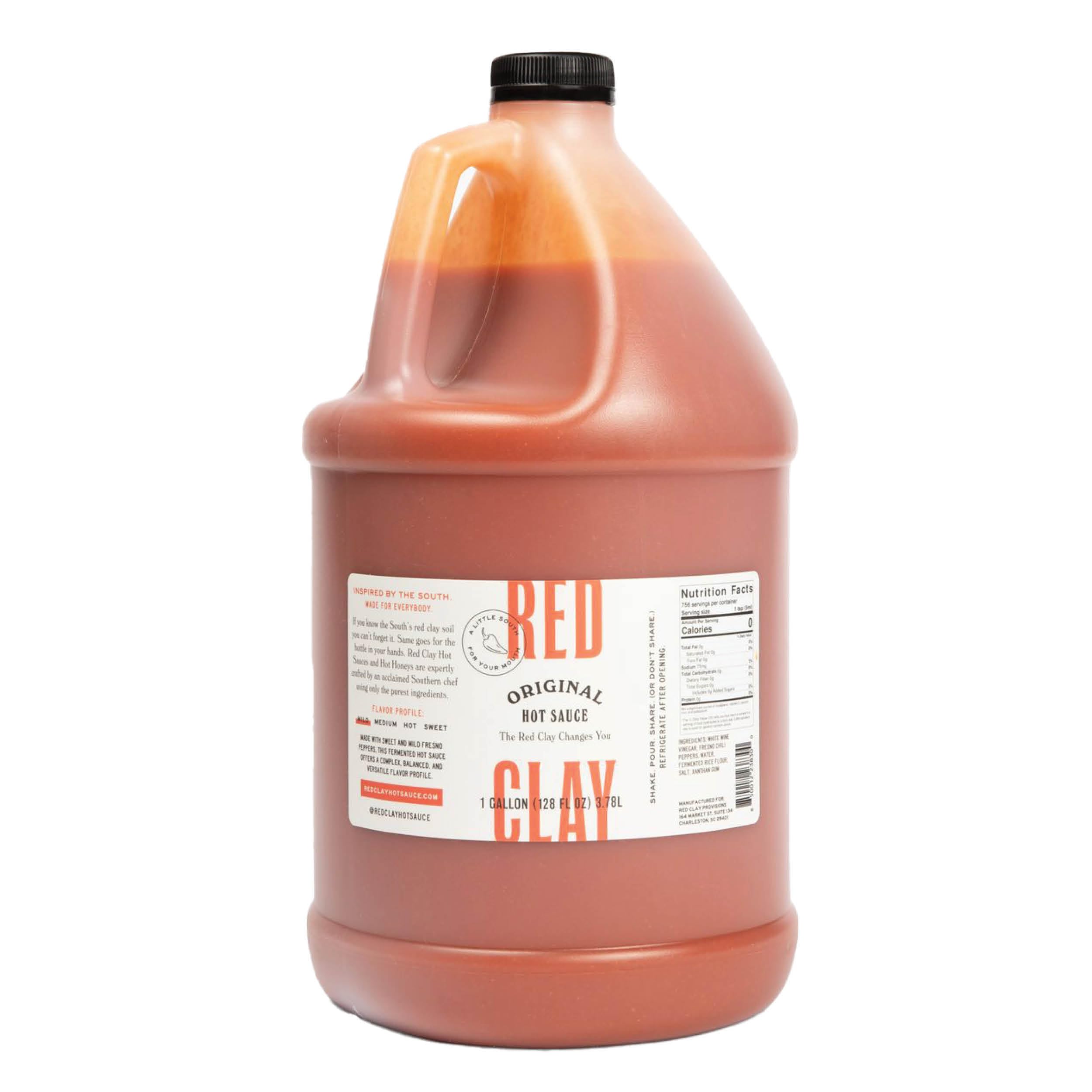 Red Clay Hot Sauce - Original Southern Style Hot Sauce | Gluten Free, Sugar Free, Keto Friendly | Mild Heat Condiment & Marinade | Sustainably Sourced, Made in USA | 1 Gallon Bulk Size Jug - Perfect for BBQ, Wings, Tacos & Home Cooking