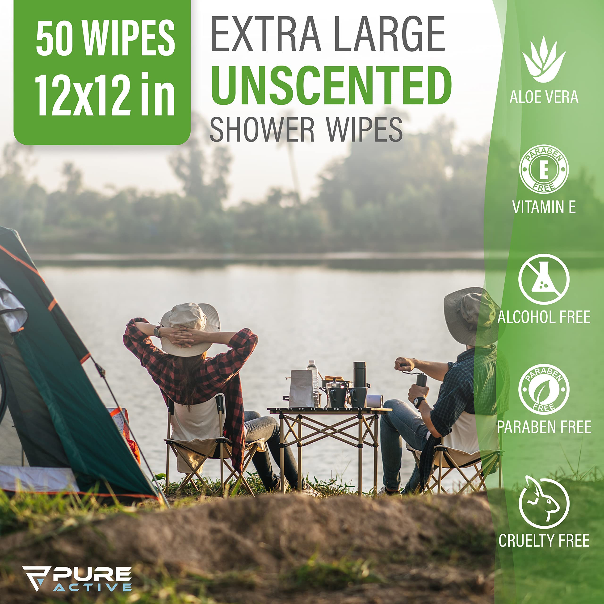 **50 Pack XXL Biodegradable Body Wipes for Camping & Travel - 12
