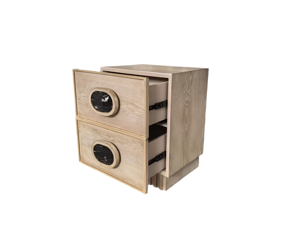 Lulu Light Oak Nightstand with Black Handles - Modern Bedside Table for Bedroom, Living Room & Guest Room - Compact Night Stand with Storage Shelf