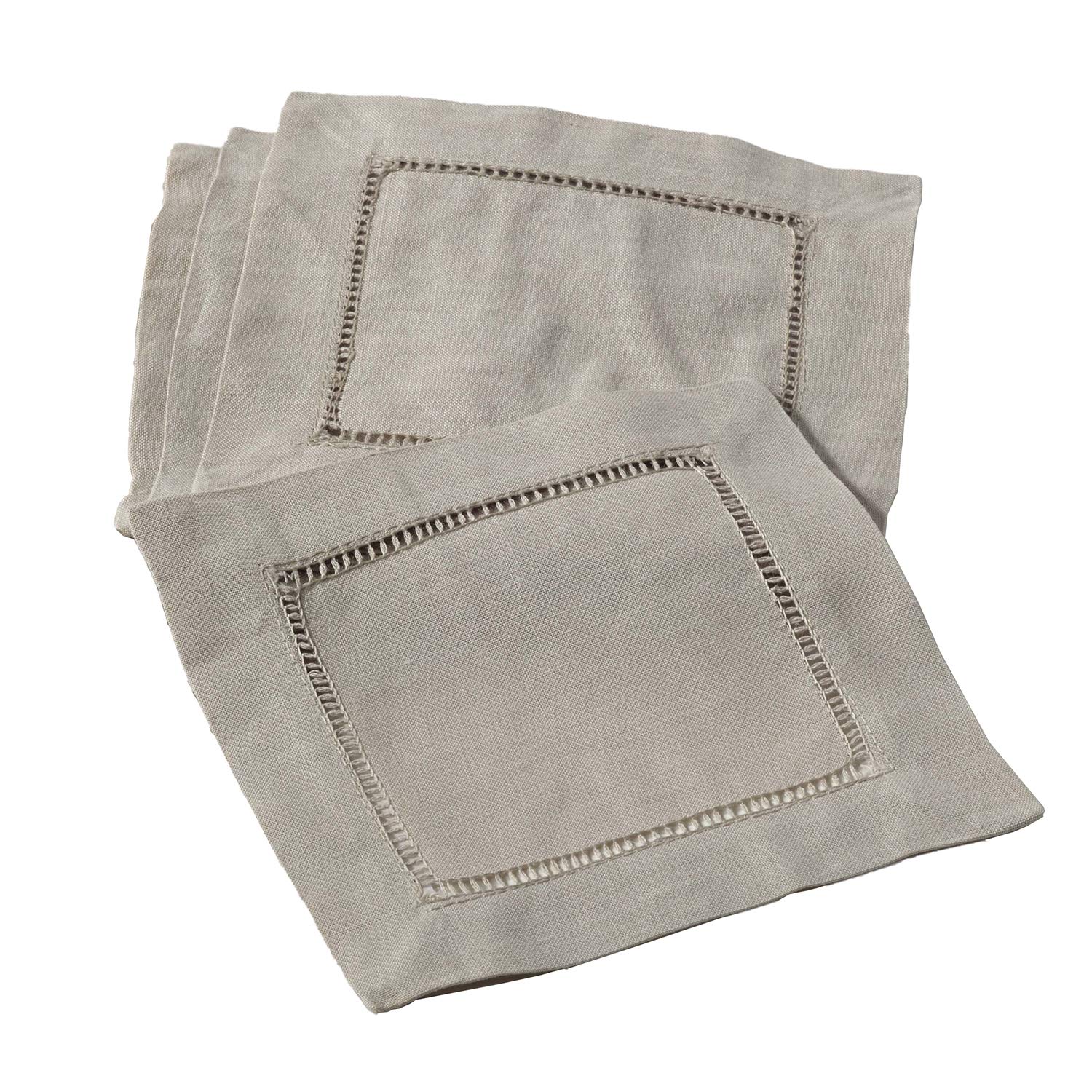 Premium Taupe Linen Blend Coasters Set of 4 - 6x6 Inch Hemstitched Cocktail Napkins for Drinks & Dining | Elegant Table Decor for Parties, Weddings & Home Entertaining