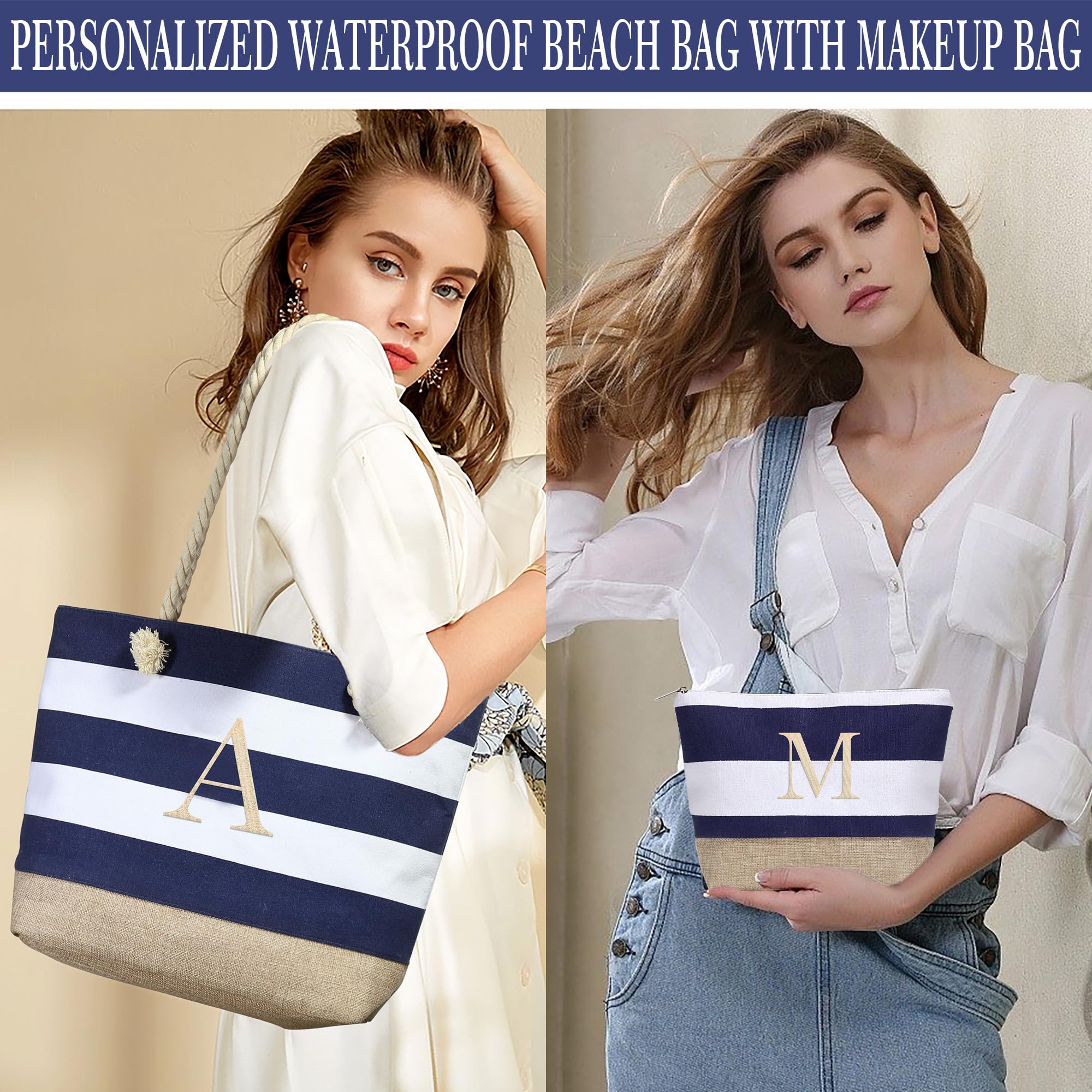 YOOLIFE Waterproof Canvas Beach Tote Bag for Women - Large Travel Tote with Zipper, Pool & Beach Essentials Bag, Perfect for Vacation, Swimming, Picnics & Summer Outings