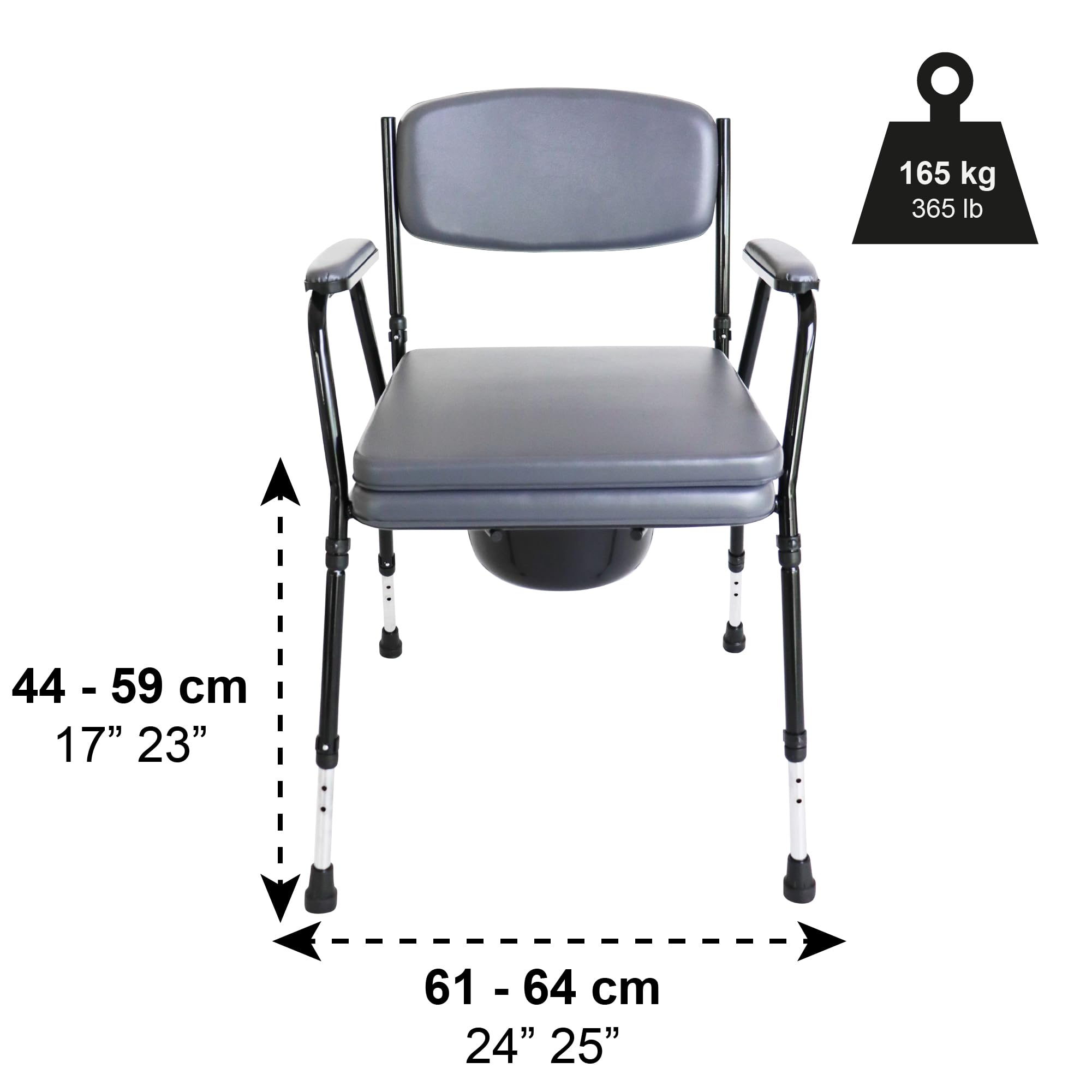 Pepe Adjustable Padded Bedside Commode for Seniors - Stand Alone Toilet Safety Rail with Removable Bucket | Elderly Care, Mobility Assistance & Home Healthcare Use