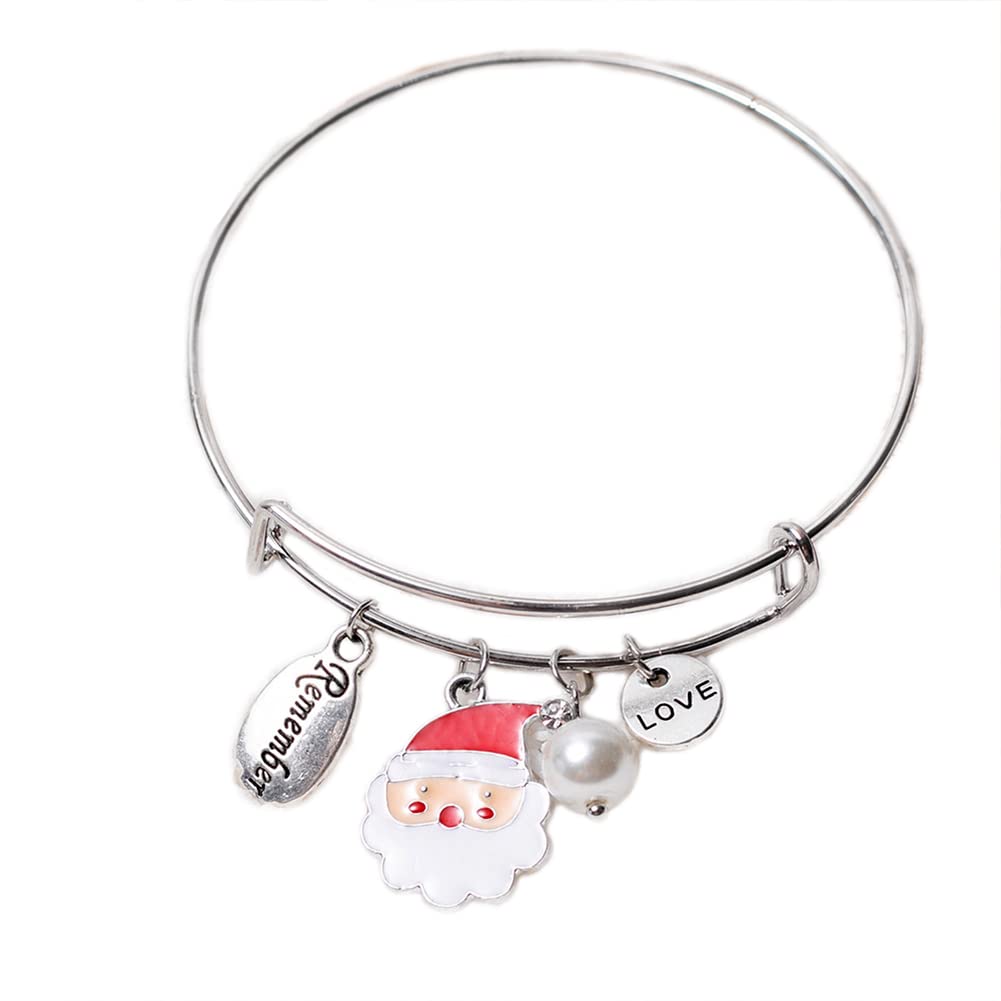 Christmas Charm Bracelet for Women & Girls - Adjustable Santa Bangle Bracelet - Perfect Holiday Gift for Christmas, Stocking Stuffers & Party Favors