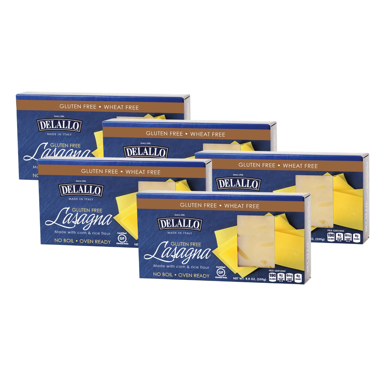 DeLallo Gluten Free Lasagna Noodle Sheets, 8.8 Oz (5 Pack) - Corn & Rice Flour, Oven Ready, No Boil, Non-GMO Pasta - Perfect for Quick Family Dinners & Italian Cuisine