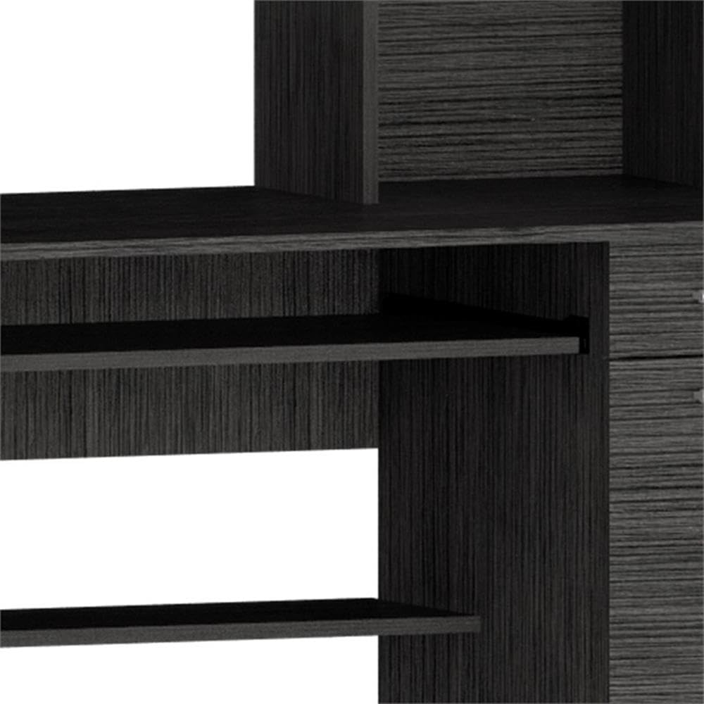 Modern Engineered Wood Desk with Hutch in Charcoal - Stylish Home Office Furniture for Small Spaces, Work from Home & Study Room Organization