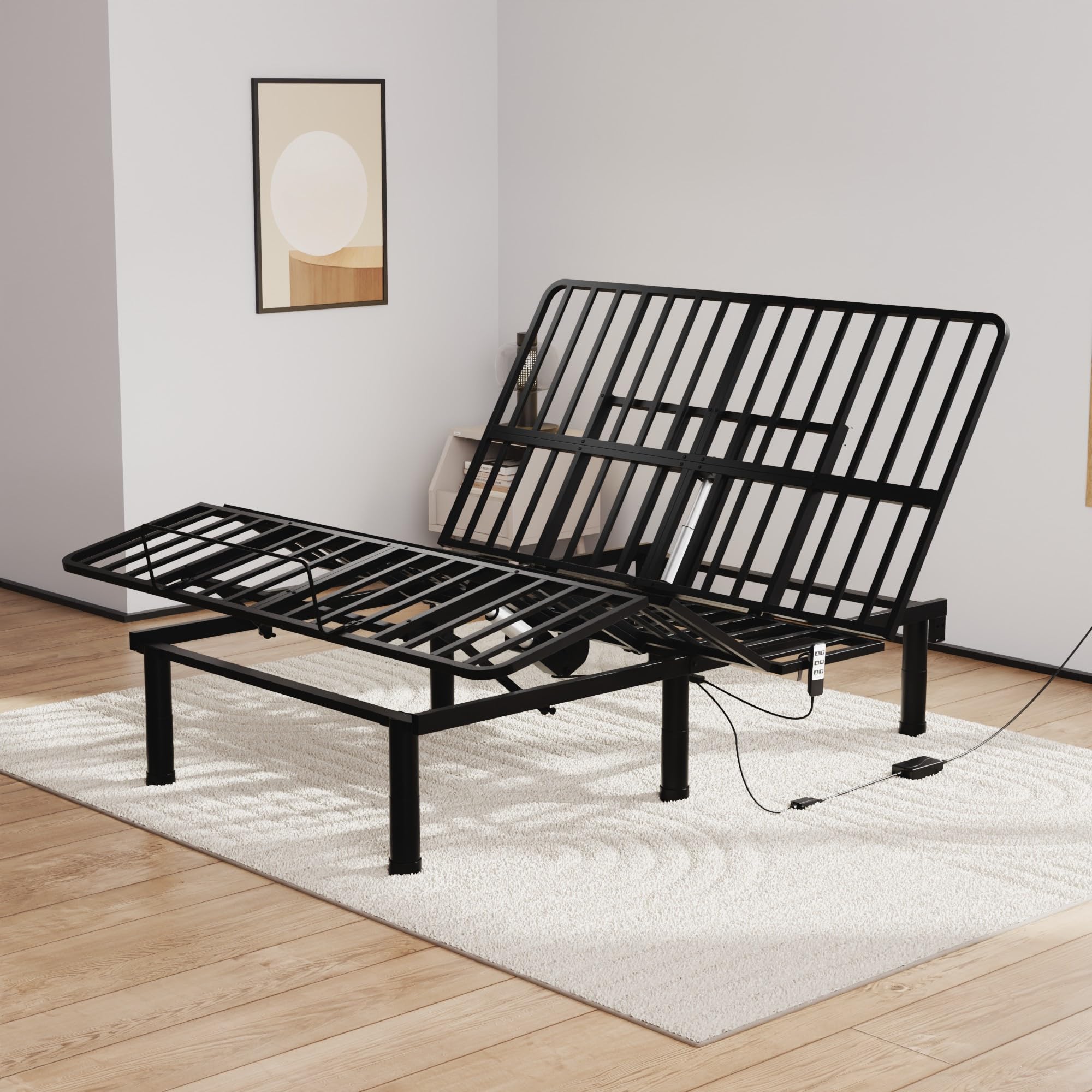 SunsGrove Queen Adjustable Bed Frame with Wired Remote - Electric Base with Independent Head & Foot Incline, 2 Height Options - Easy Assembly for Home, Bedroom, and Healthcare Use