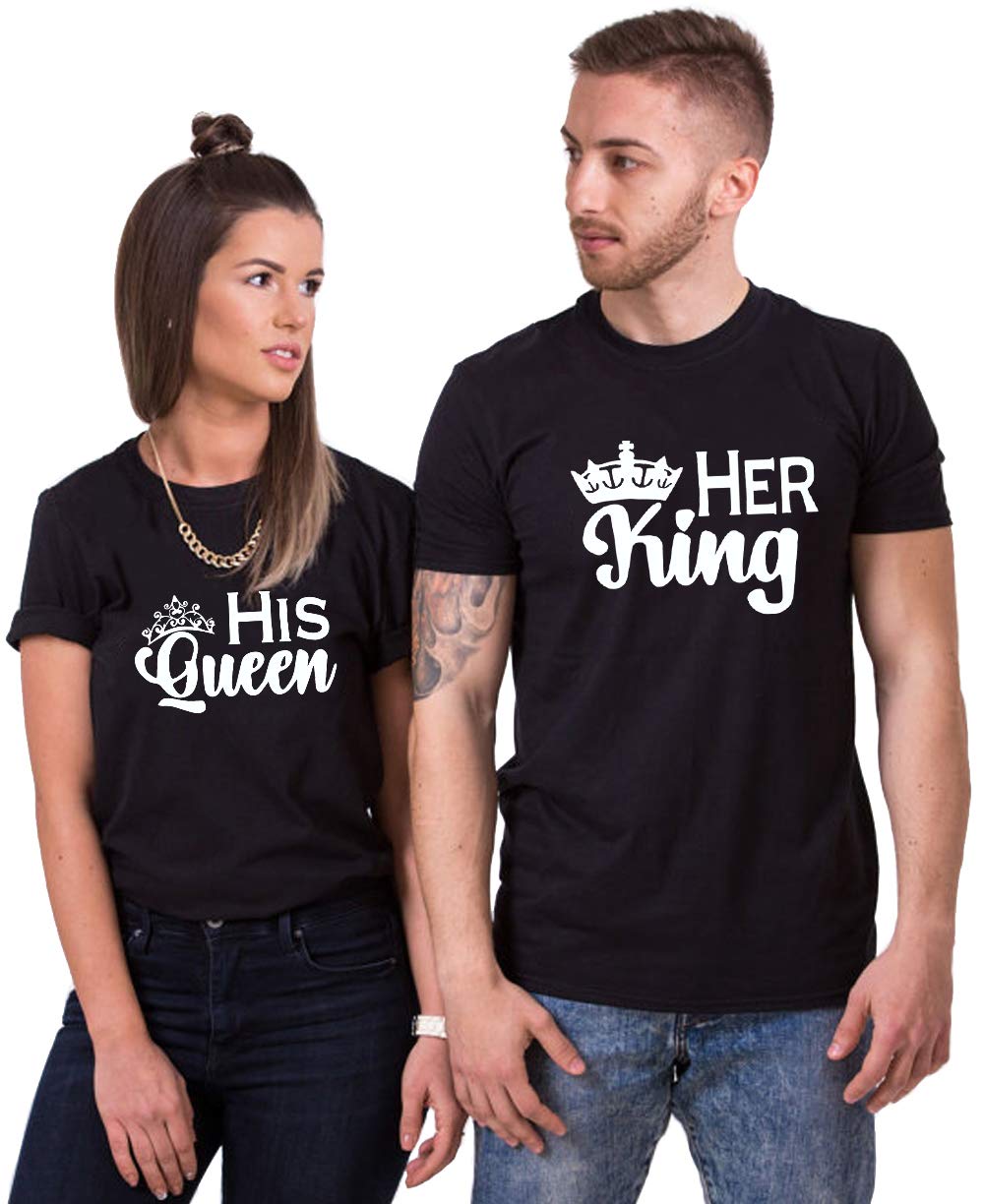 King Queen Couple T-Shirts - Cotton Matching His & Hers Set for Valentine's Day Gifts