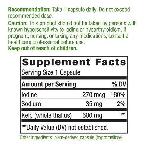 Nature's Way Kelp Supplement - 250 Capsules | Iodine Rich Seaweed for Thyroid Support & Metabolism Boost | Vegan, Non-GMO, Gluten-Free | Great for Thyroid Health & Energy Levels