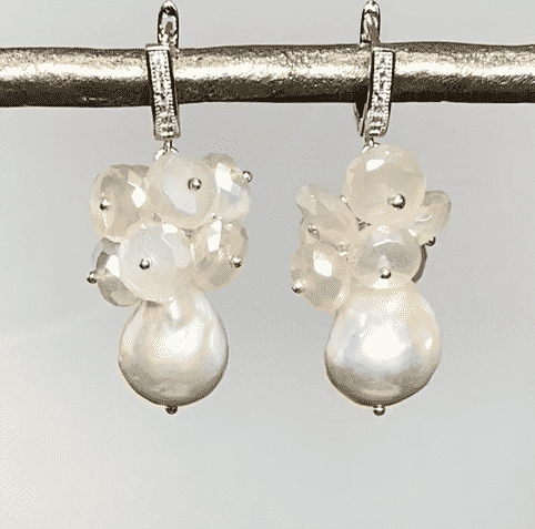 Baroque Pearl & Mystic Moonstone Sterling Silver Bridal Earrings | Vintage Wedding Jewelry for Brides, Bridesmaids & Formal Occasions