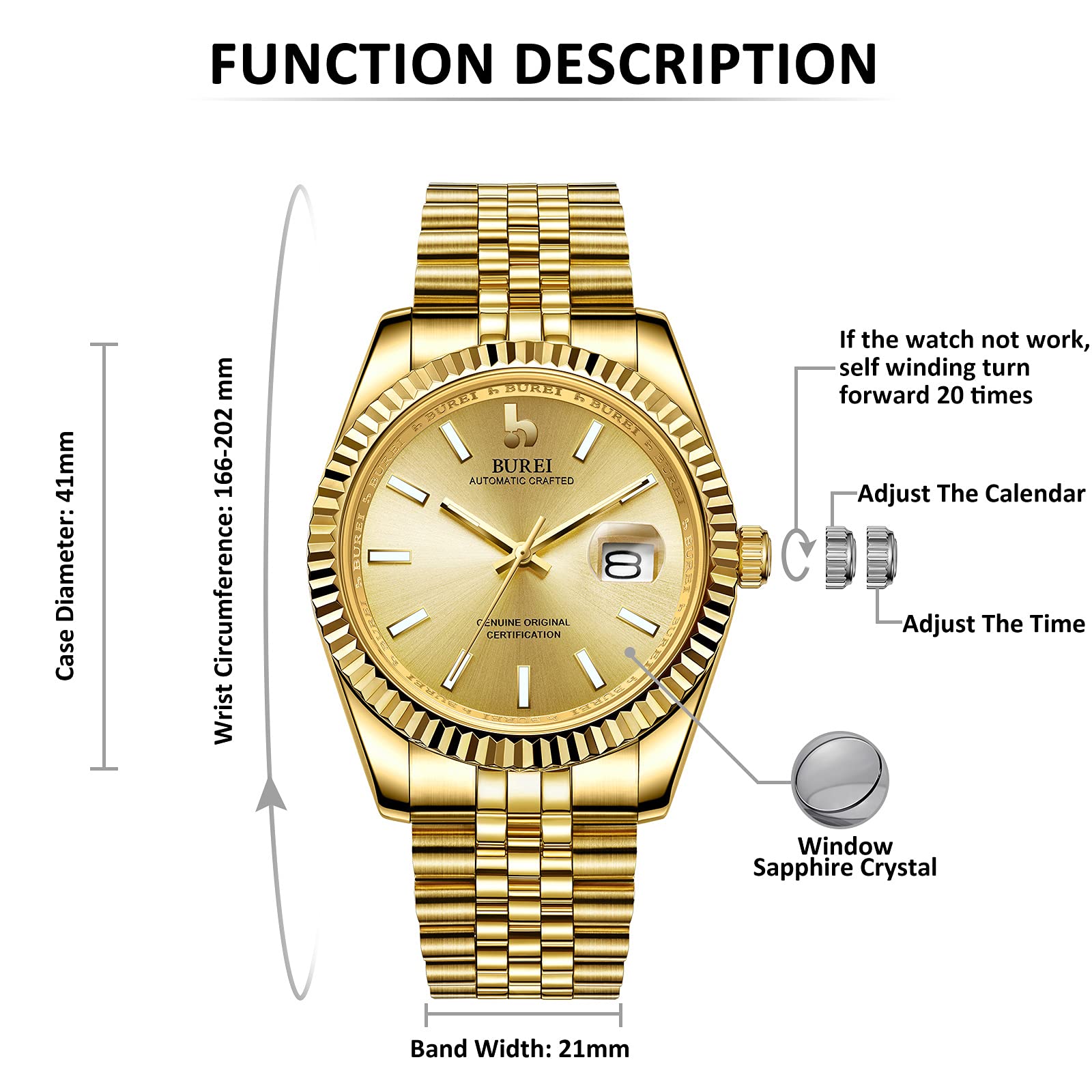 BUREI Men's Automatic Mechanical Watch - Luxury Business Stainless Steel Waterproof Self-Winding Watch for Men | Perfect for Office, Formal Events & Everyday Wear
