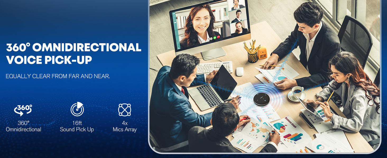 AISPEECH M4 Bluetooth Conference Microphone - AI Noise Cancelling, Real-Time Transcription, Duplex Call, USB Connectivity, 360° Voice Pickup for Online Meetings, Webinars & Remote Work