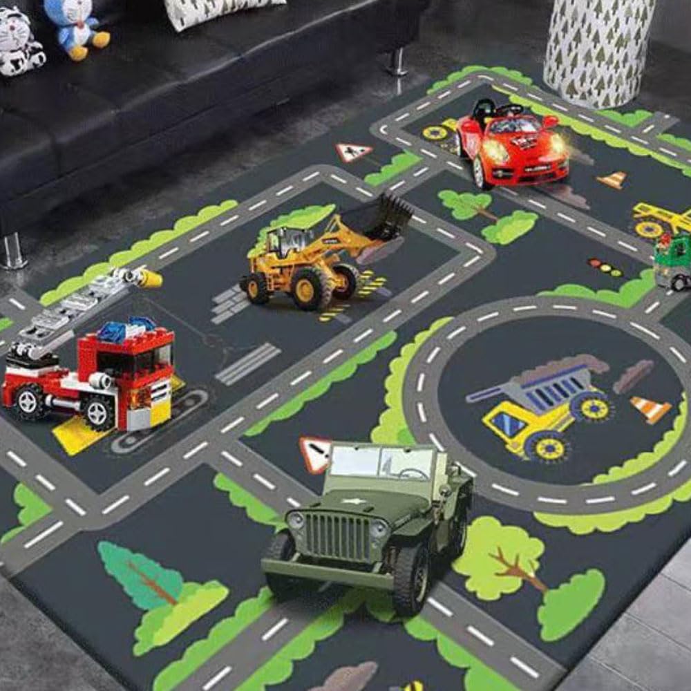 Kids Playmat Car Rug - Town & City Road Map Play Carpet for Boys & Girls | Educational Car Track Rug for Playroom, Bedroom & Living Room | Perfect for Learning Traffic Rules & Imaginative Play