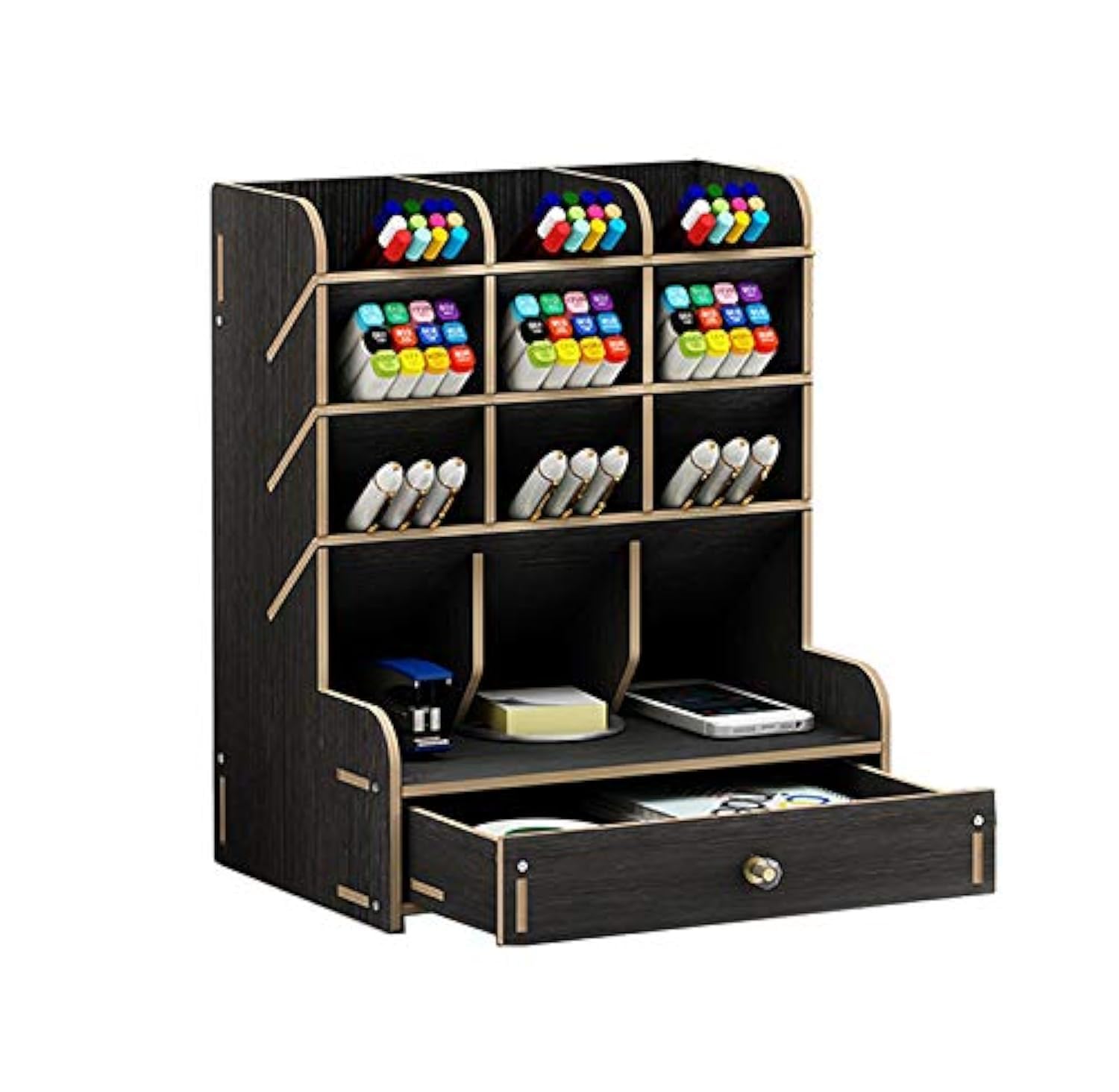 Catekro Wooden Desktop Organizer with Drawers - Desk Storage for Art Supplies, Pencils, Home Office Accessories | Perfect for Workspace, Craft Room & Study Desk Organization