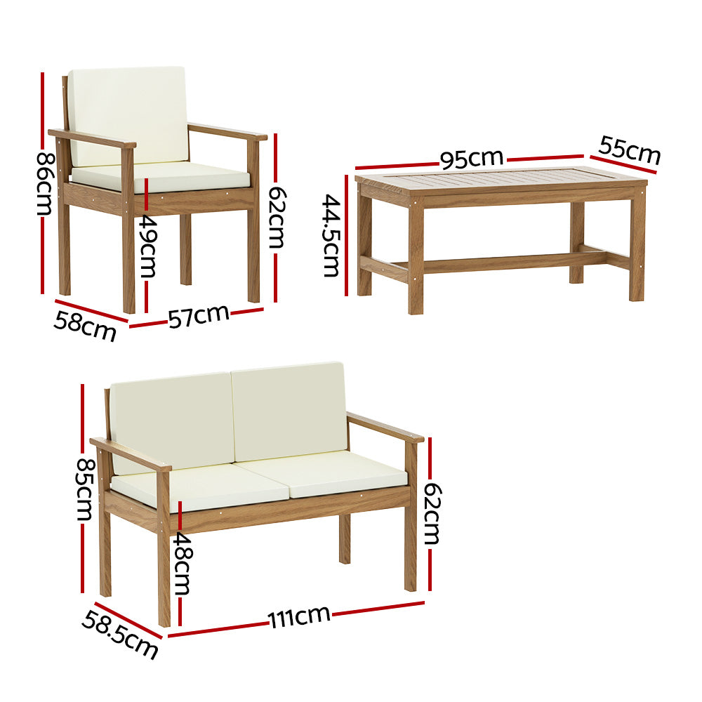 4-Seater Acacia Wood Patio Lounge Set - Outdoor Garden Furniture for Poolside, Deck, Backyard Relaxation