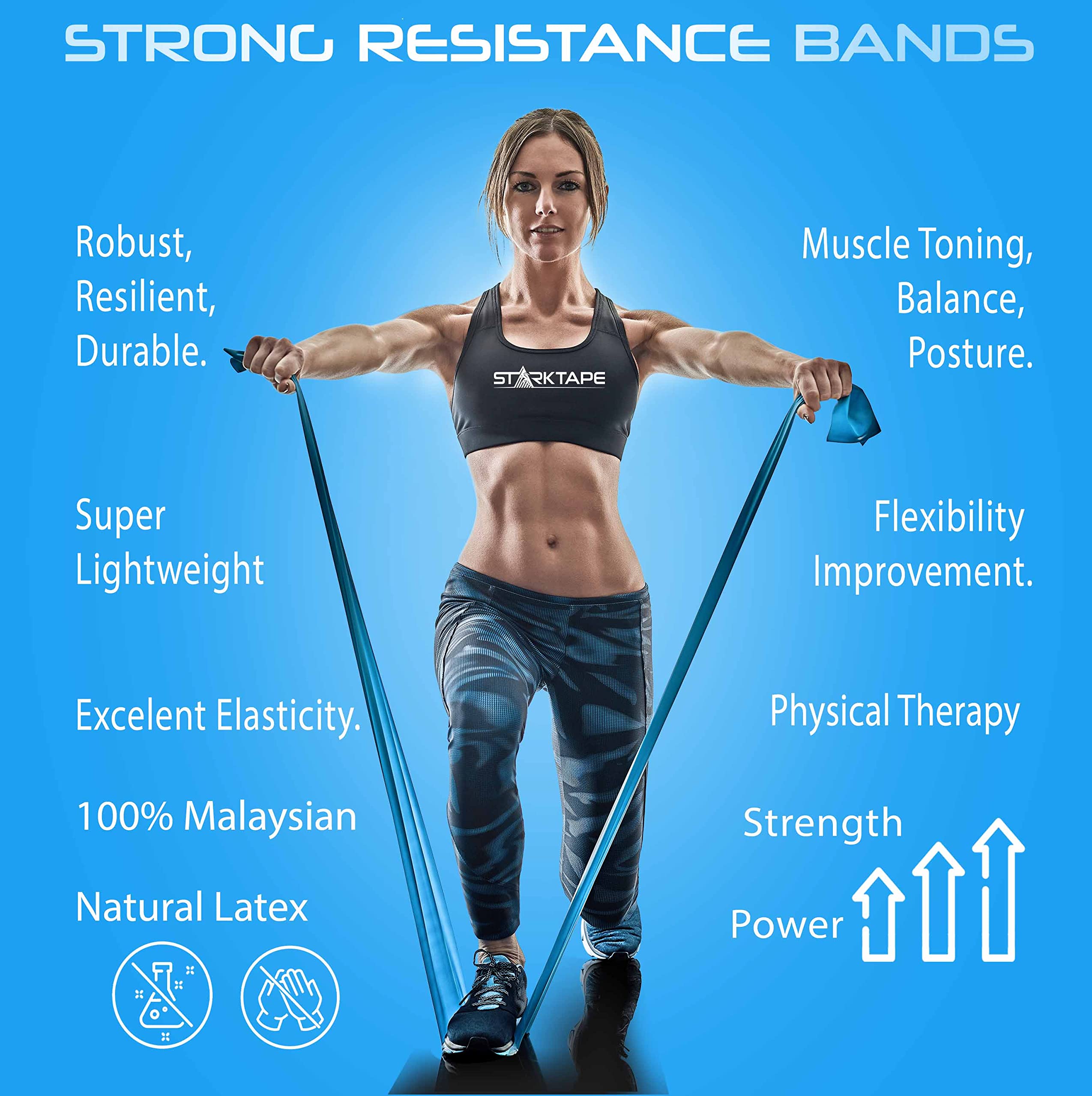 Professional Resistance Bands Set - Elastic Latex Therapy Bands for Home Workouts, Yoga, Pilates, Gym Training & Physical Rehabilitation - Ideal for Strength Training, Stretching & Recovery Exercises