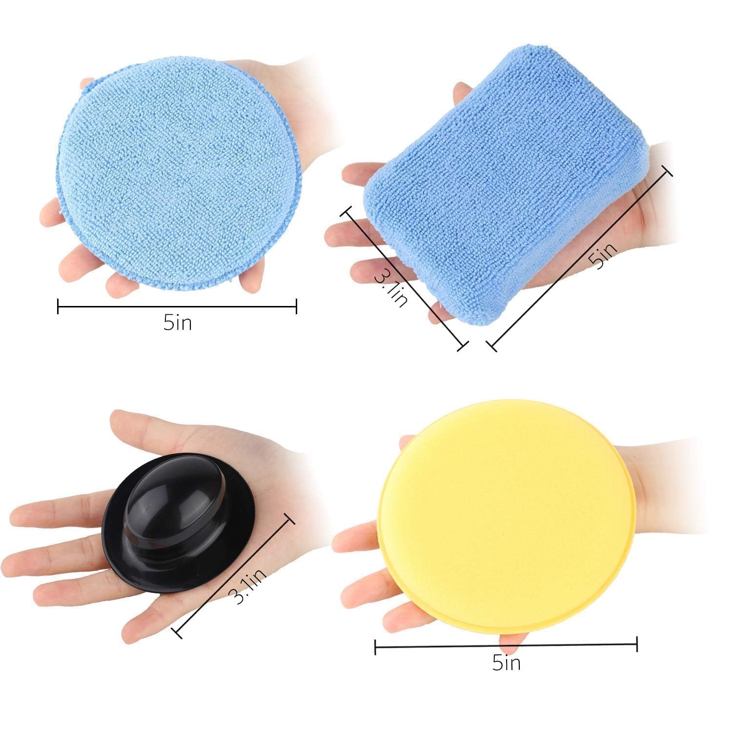 Premium Microfiber Car Wax Applicator Pads Set - 13-Piece Round & Rectangular Sponge Polishing Pads with Handles for Auto Detailing - Perfect for Car Waxing, Polishing & Detailing - Ideal for DIY Car Care & Professional Auto Detailing Services