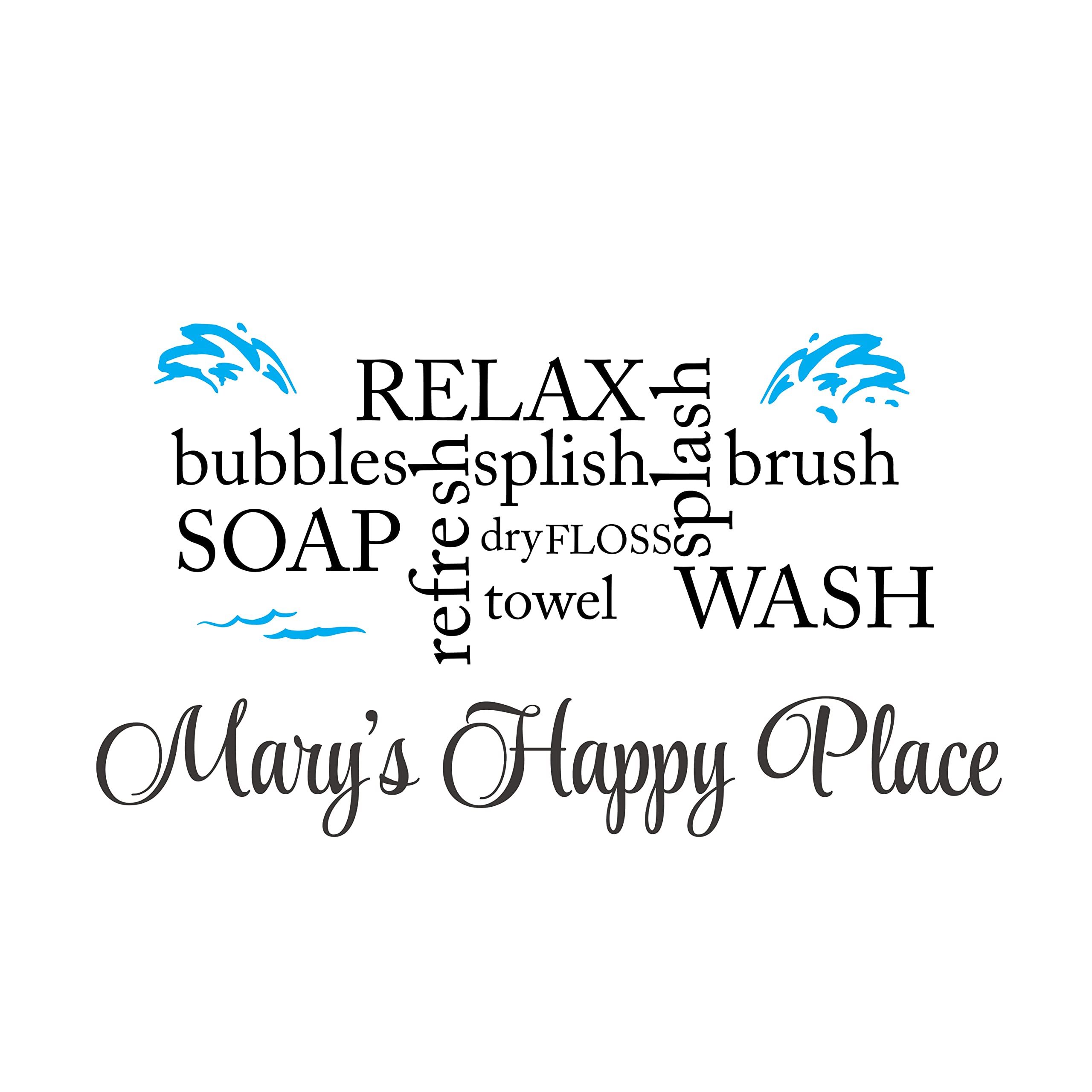 Vinyl Home Art Hygiene Wall Decal Sticker - Water Splash Design, Removable & Personalized Name Décor for Kids Bedroom & Bathroom (30