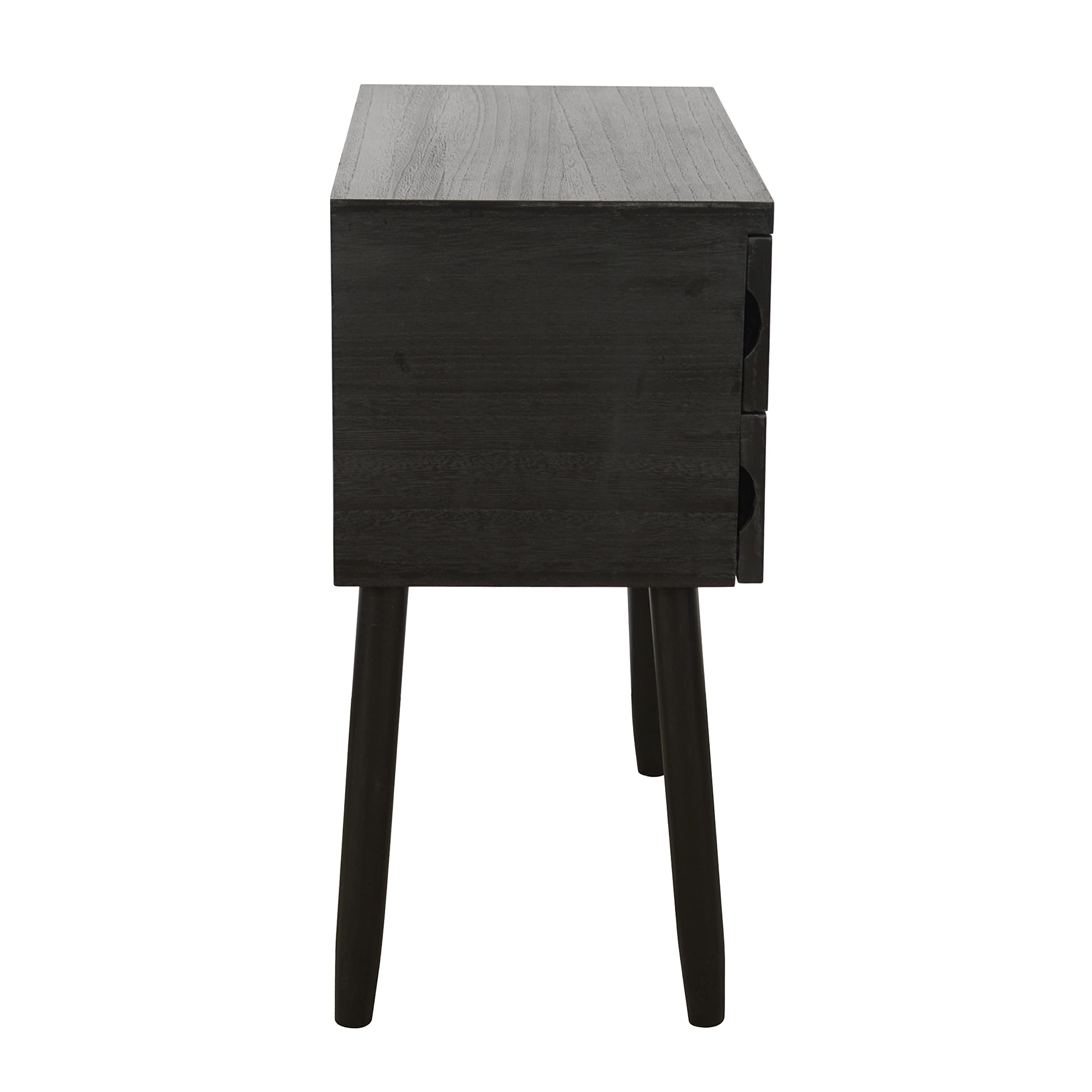 Decor Therapy Trenton 2-Drawer Wood & Rattan Side Table - Black Rattan Nightstand for Bedroom, Living Room, or Office