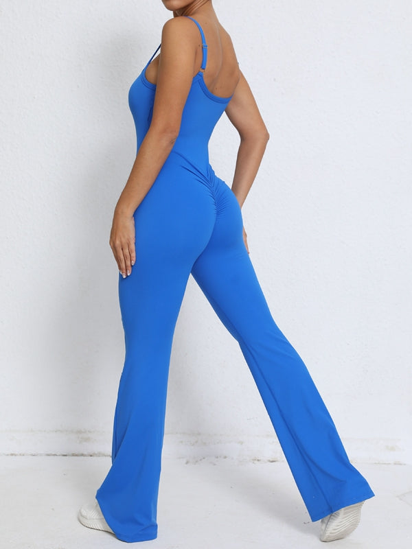 ZASUWA Women's Scrunch Bum Flare Jumpsuit - Sexy High Waisted Wide Leg Romper for Date Night & Summer Outfits