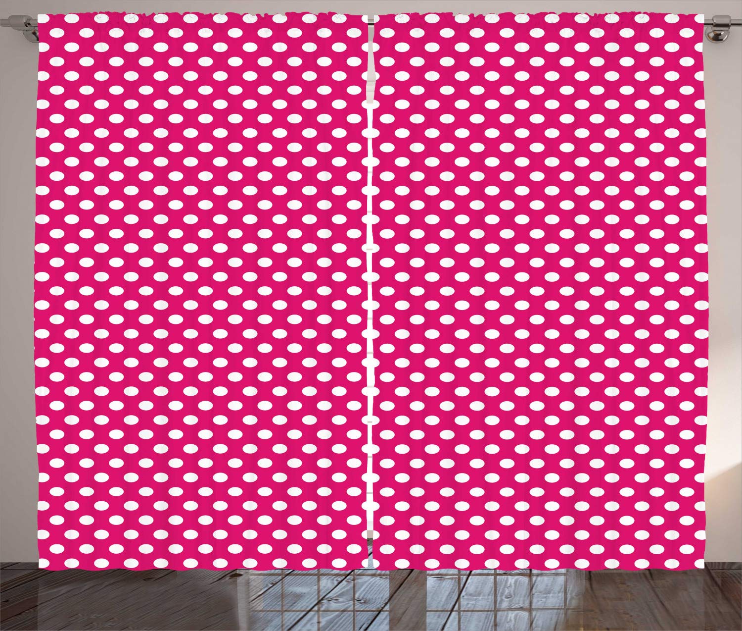 Ambesonne Pink Polka Dot Curtains - Modern Minimalist White Dots Print Window Drapes, 2 Panel Set 108