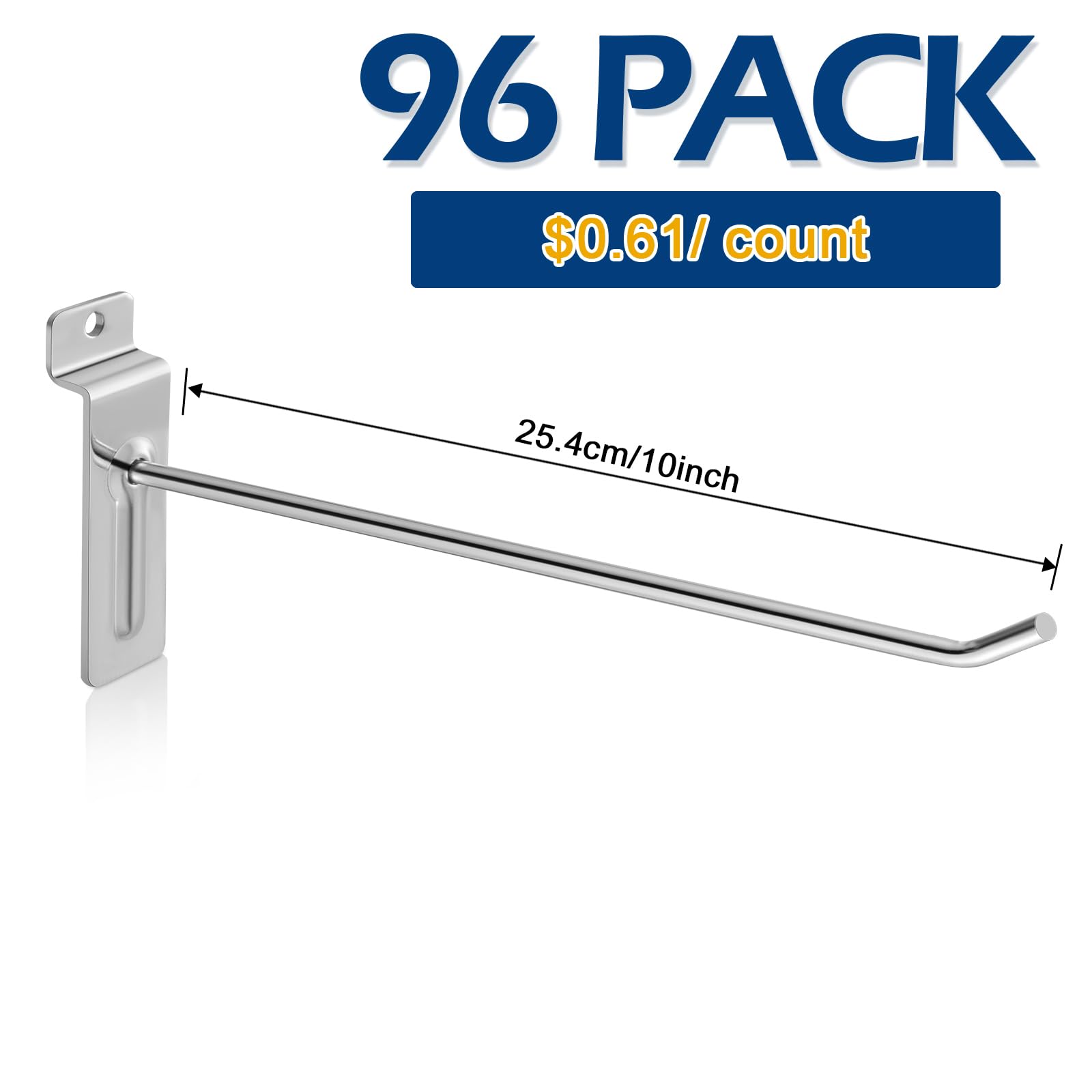 Polmart 10-Inch Heavy Duty Silver Slatwall Panel Hooks - Pack of 96 for Retail Store Display & Organization | Durable Metal Hooks for Shelving, Garages & Commercial Use