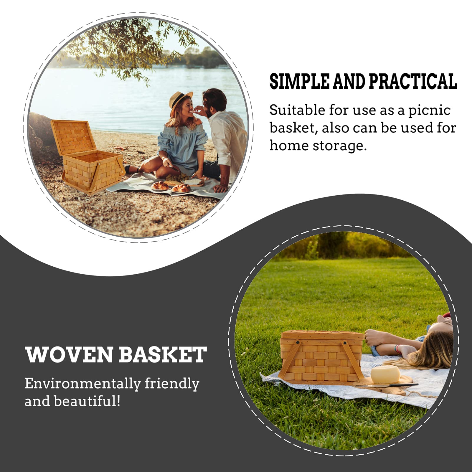 Premium Woven Picnic Basket with Lid - Outdoor Food Container, Wine & Fruit Holder - Rattan Wicker Storage Organizer for Jewelry, Makeup & Sundries - Perfect for Garden, Indoor & Outdoor Use