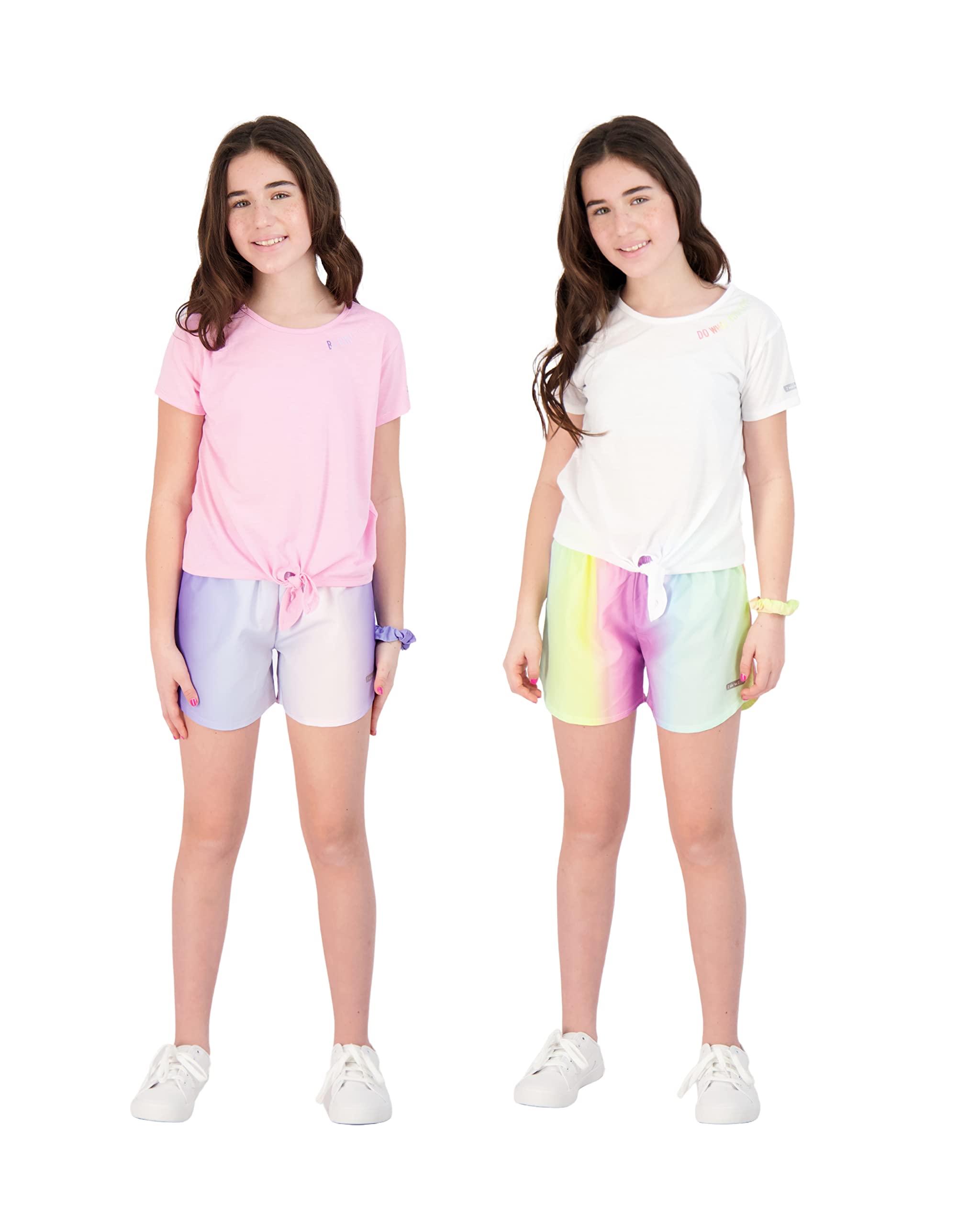 Hind 4-Piece Girls' Athletic Shorts and Workout Tops Set - Breathable Activewear for Running, Yoga & Gym - Perfect for Girls' Sports & Fitness Activities