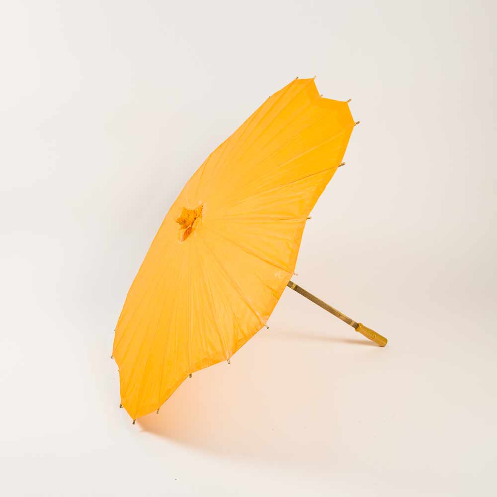 32 Orange Paper Parasol Umbrella - Scallop Blossom Design with Elegant Wooden Handle for Hawaiian Luau Party, Wedding Decor, Photo Props & Tropical Themed Events
