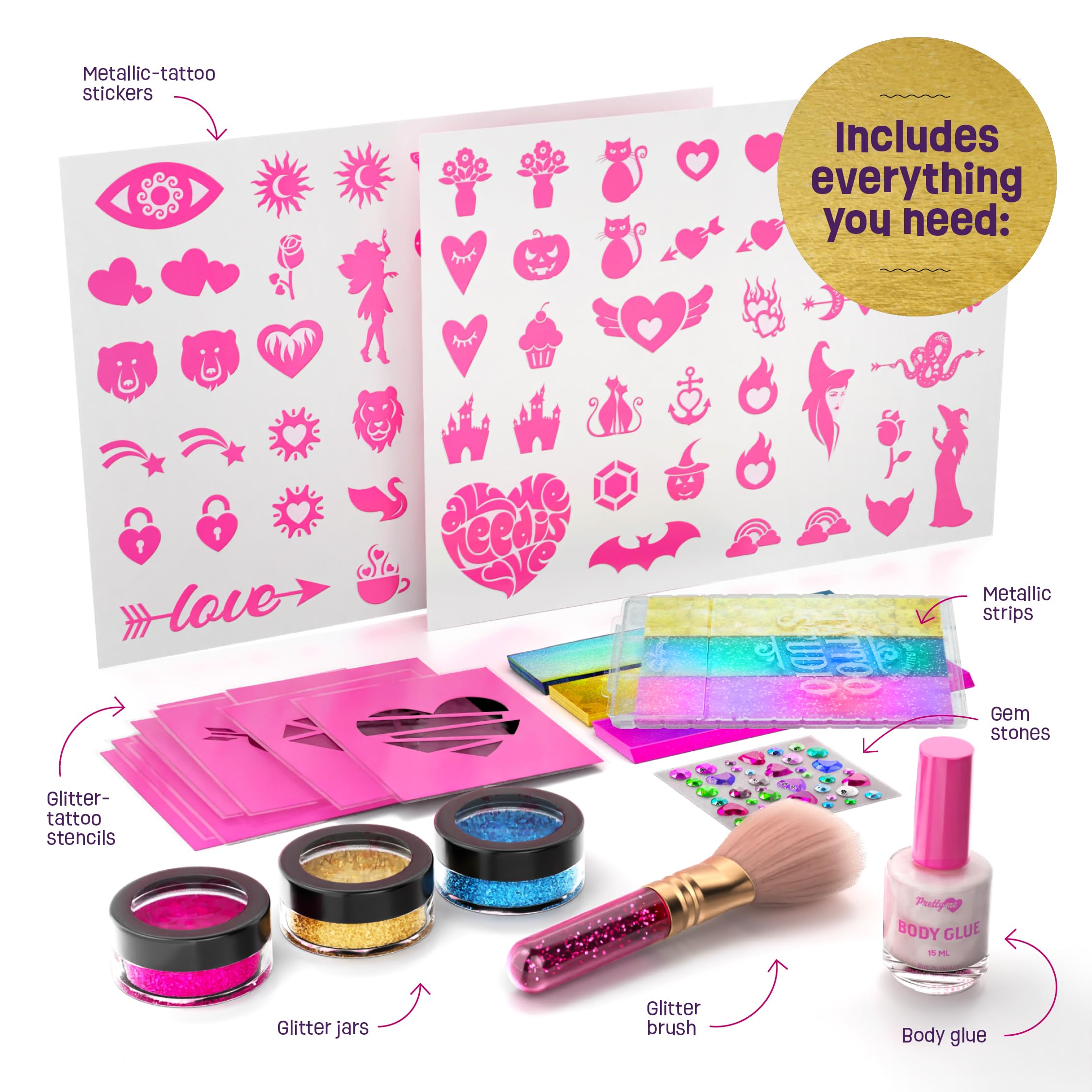Shimmery Temporary Tattoo Kit for Kids - Glitter & Metallic Fake Tattoos for Girls Ages 6-11 - Easter Birthday Party Favors & Creative Craft Toys - Perfect for Dress-Up, Playdates & Special Occasions