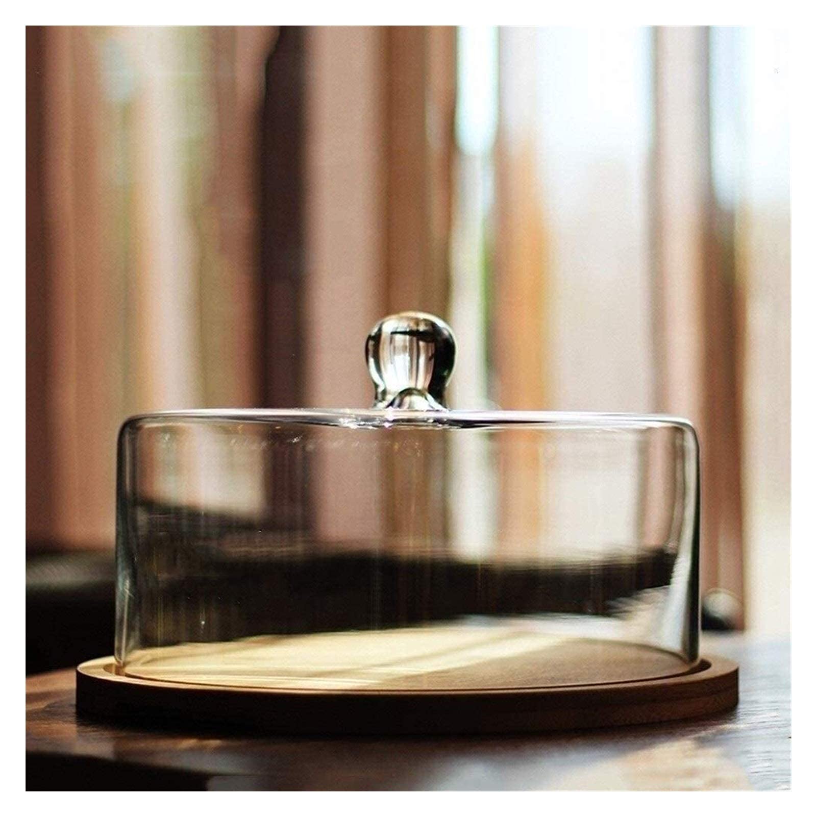 Wooden Cake Stand with Glass Dome - Elegant Dessert Display Tray for Cakes, Pastries, Fruits & Sushi | Perfect for Home Baking, Party Serving & Food Preservation