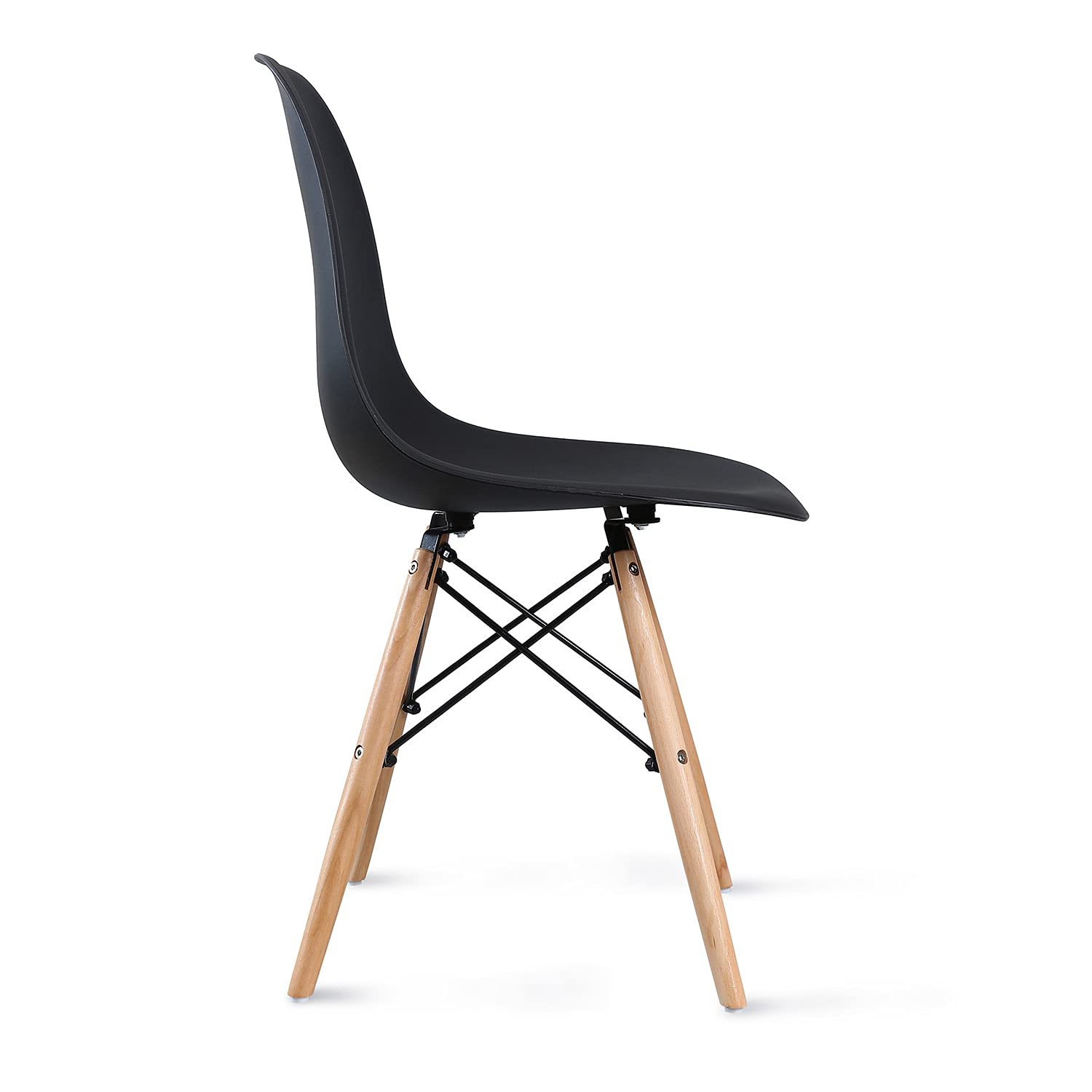 Amazon Basics Modern Dining Chairs Set of 4 - Black Shell Design with Wooden Legs for Kitchen, Dining Room & Living Room - 18.11