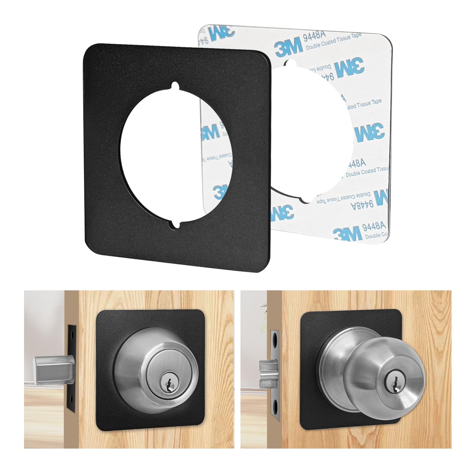 Matte Black Square Door Knob Plates - 2 Pcs for Secure Door Repair
