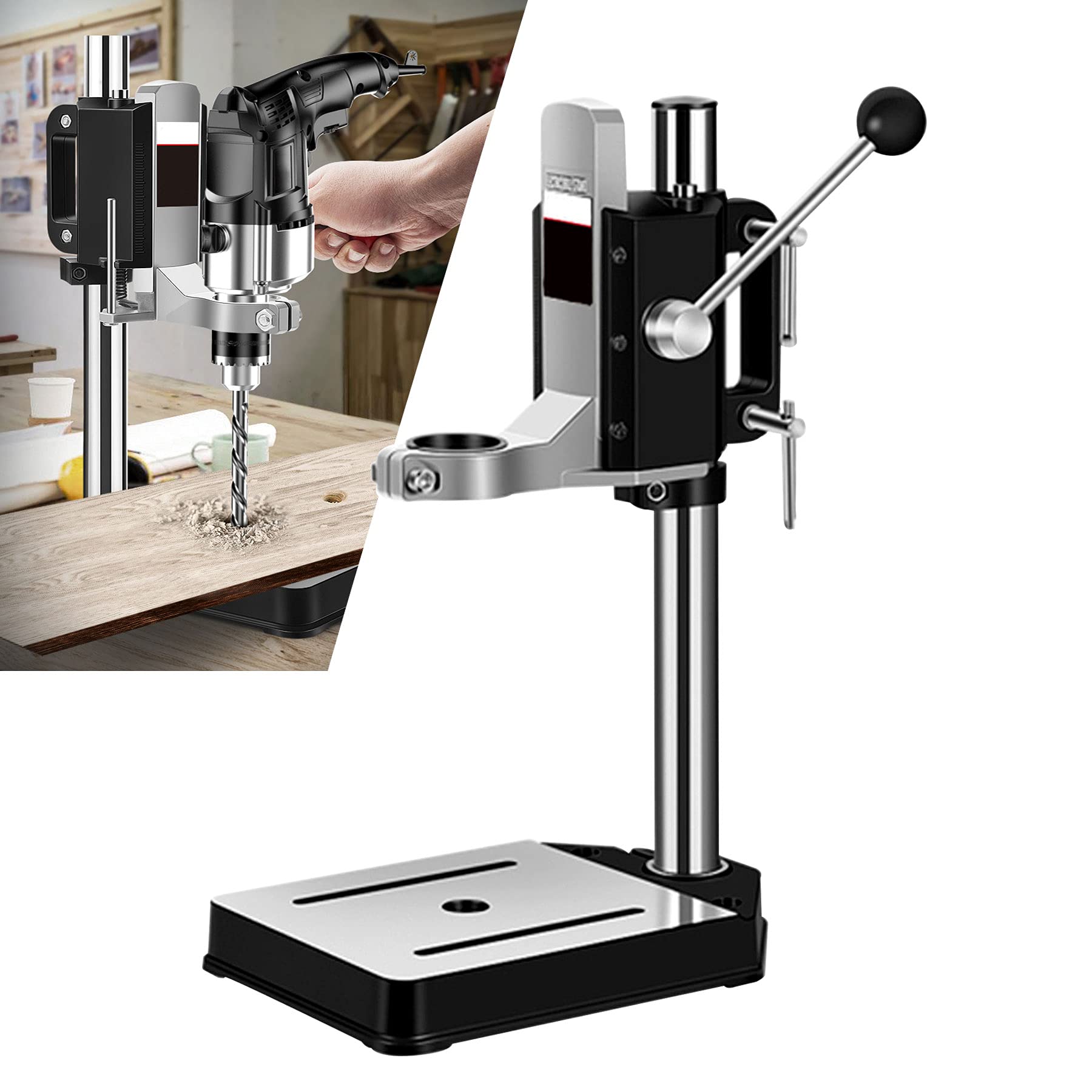 LXX Adjustable Benchtop Drill Press Stand with Vise for Hand Drills - Aluminum Alloy Base for Precise Vertical Drilling | Perfect for Woodworking, Metalworking & DIY Projects