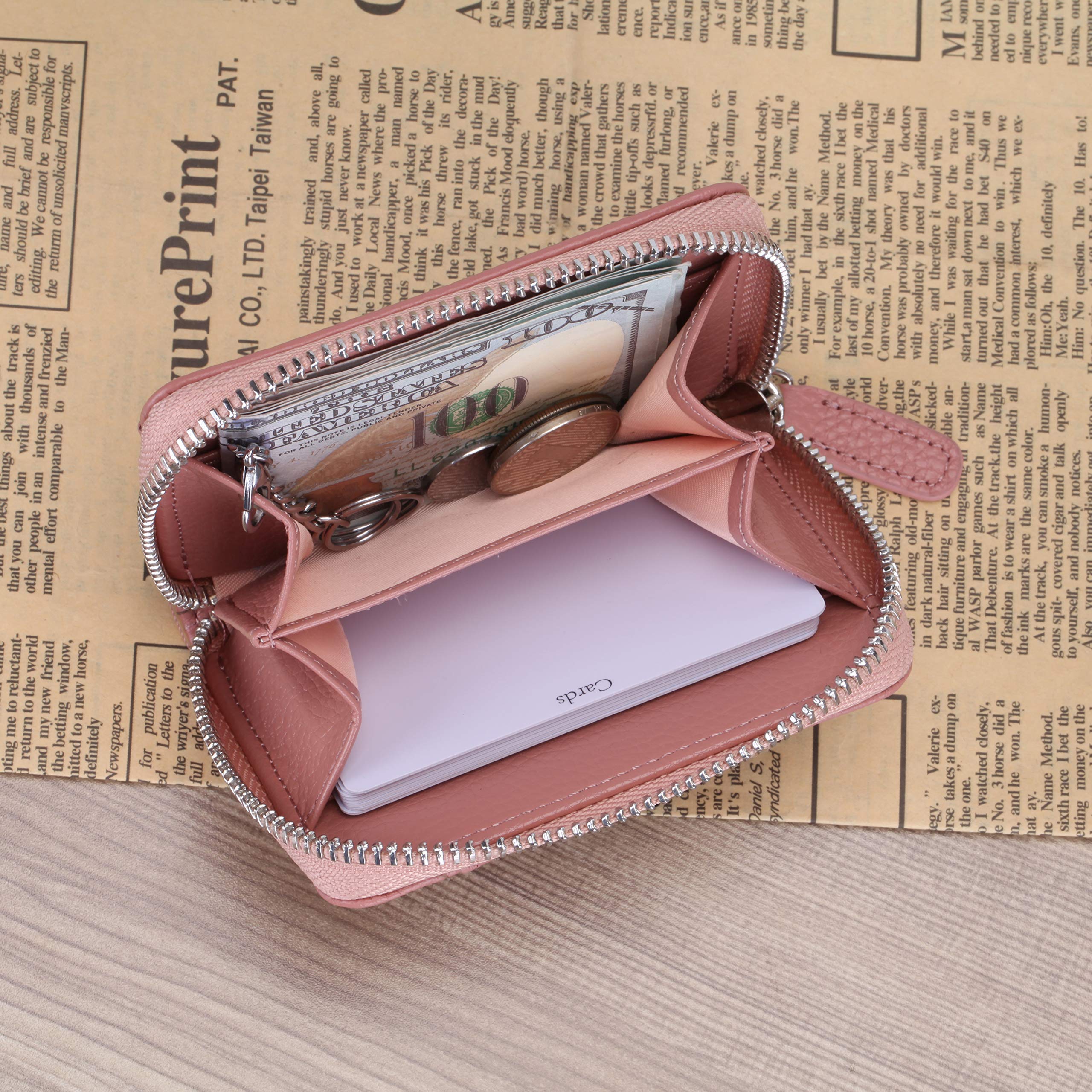 iSiro Pink Leather Card & Coin Wallet for Women - RFID Blocking, Slim Minimalist Purse with Gift Box - Perfect for Travel, Shopping & Everyday Use