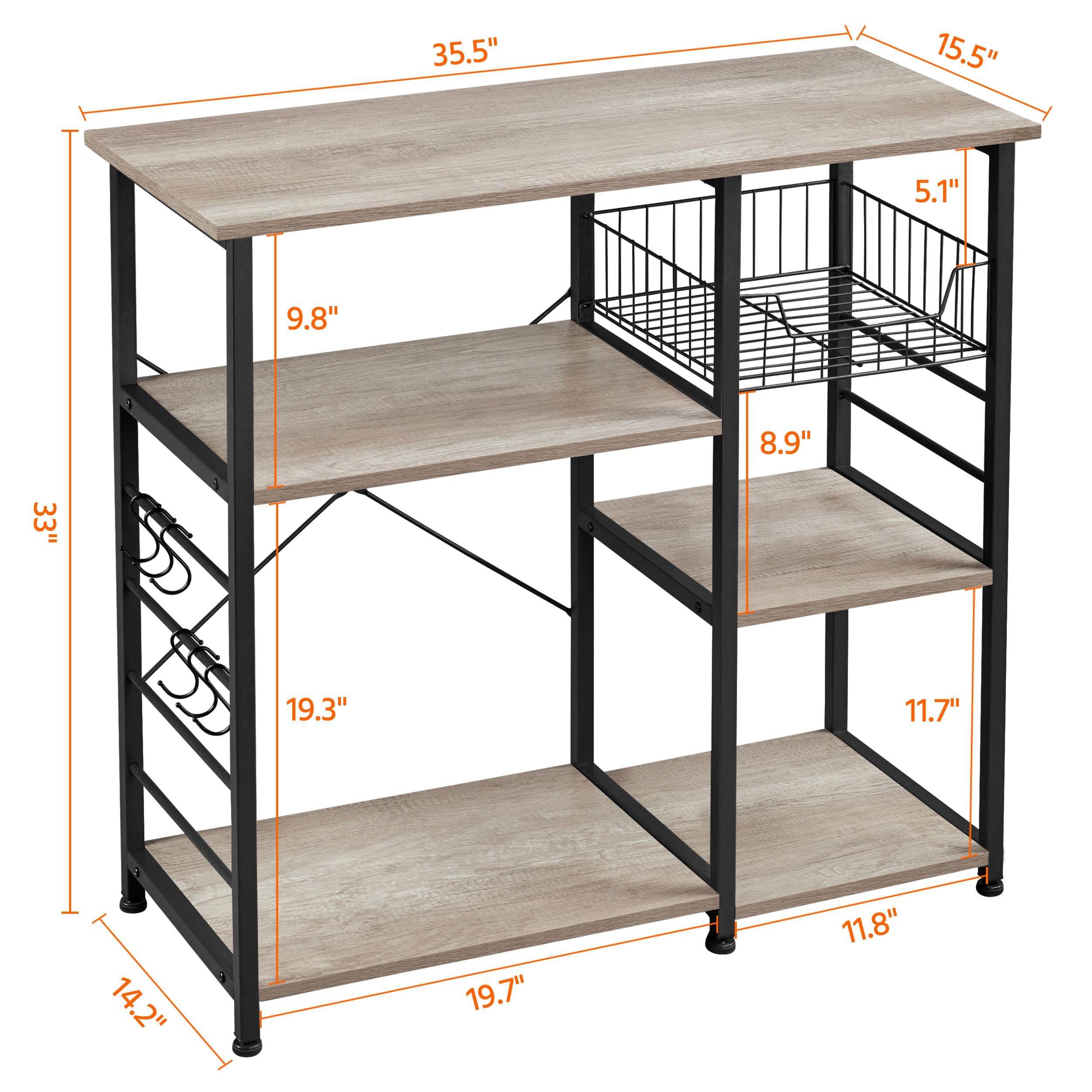 Yaheetech 4-Tier Industrial Kitchen Storage Shelf - Heavy Duty Metal Utility Rack with 6 S-Hooks for Microwave, Coffee Bar, Baker Station & Kitchen Island Organization, Gray - Perfect for Small Spaces & Home Organization