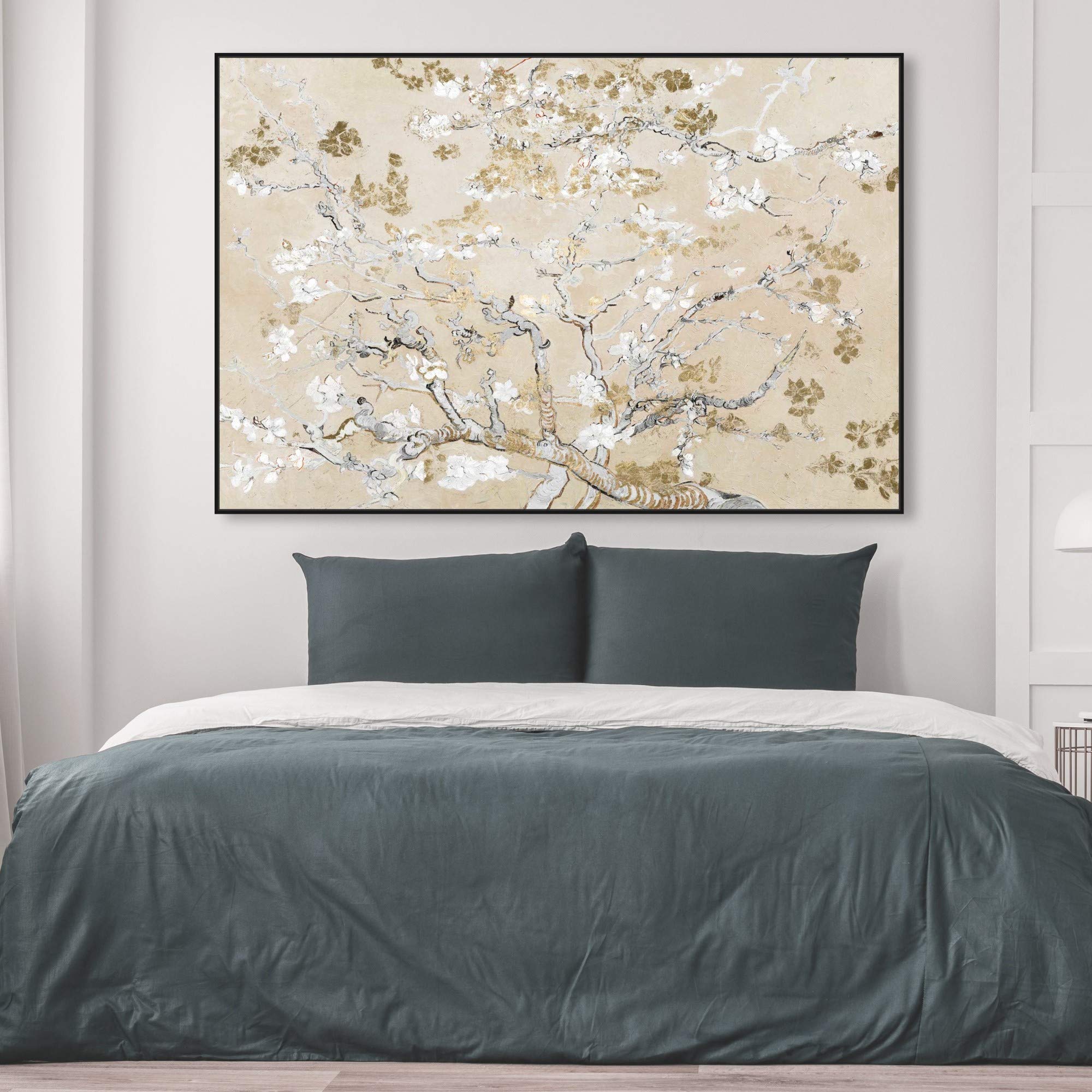 Oliver Gal Van Gogh Golden Blossoms Canvas Wall Art Print - 54x36 Inch Black Floater Frame - Modern Home Decor for Living Room, Bedroom & Bathroom - Perfect for Gallery Walls & Office Spaces