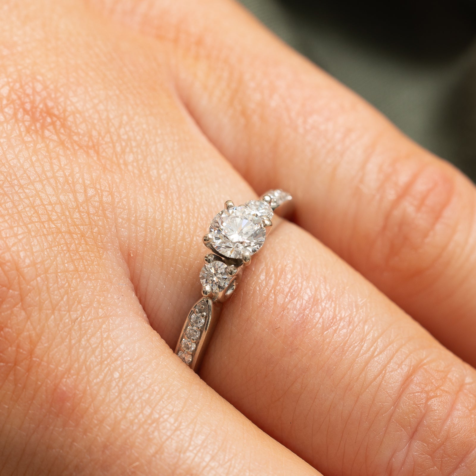 14K Three Stone Diamond Pave Shoulder Ring - 0.67ctw Size 6 | Elegant Engagement, Wedding, or Anniversary Jewelry Gift for Women