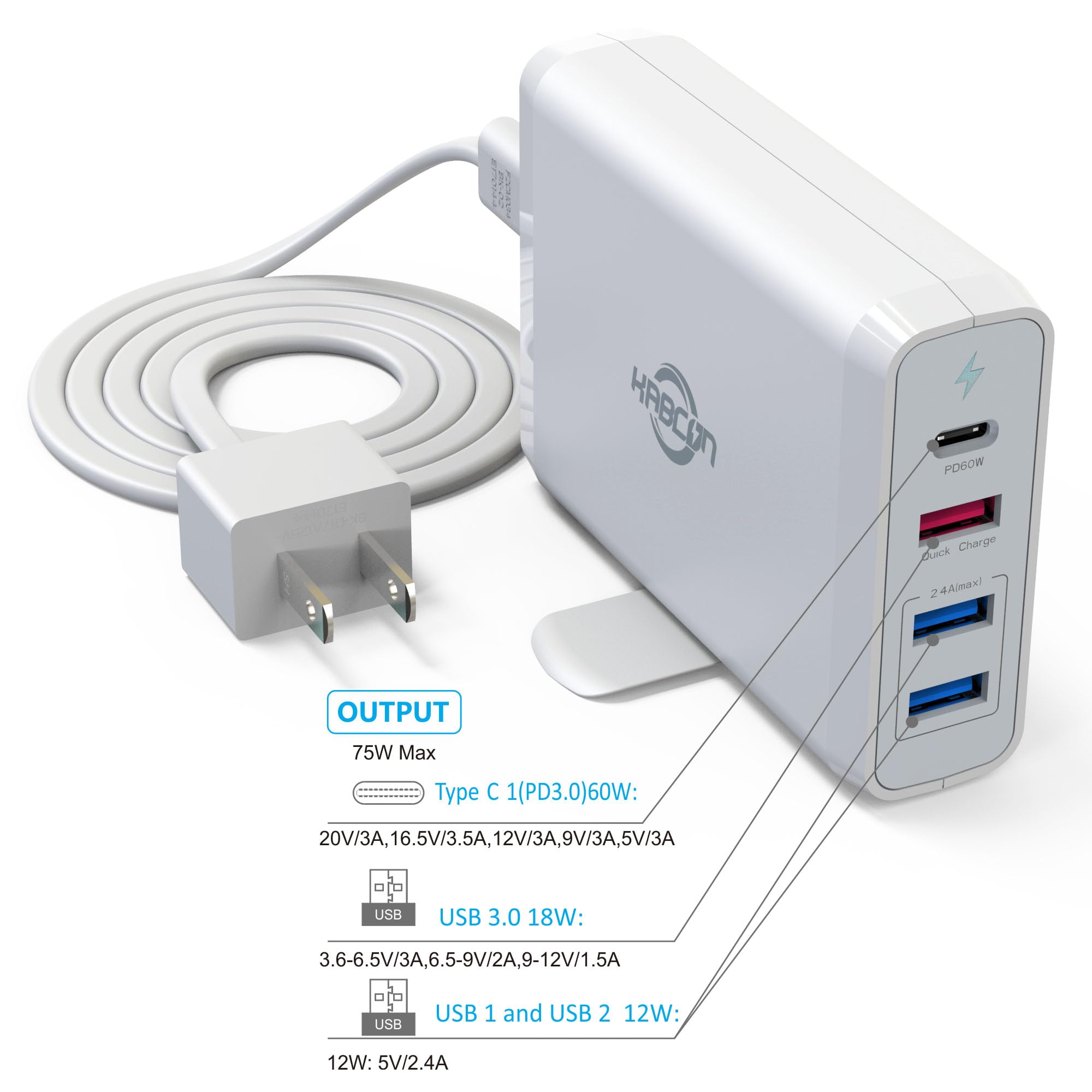 60W 4-Port USB C Fast Charger for MacBook Pro/Air, iPhone 15/15 Plus/15 Pro/15 Pro Max - Compact Wall Charger for Home, Office & Travel
