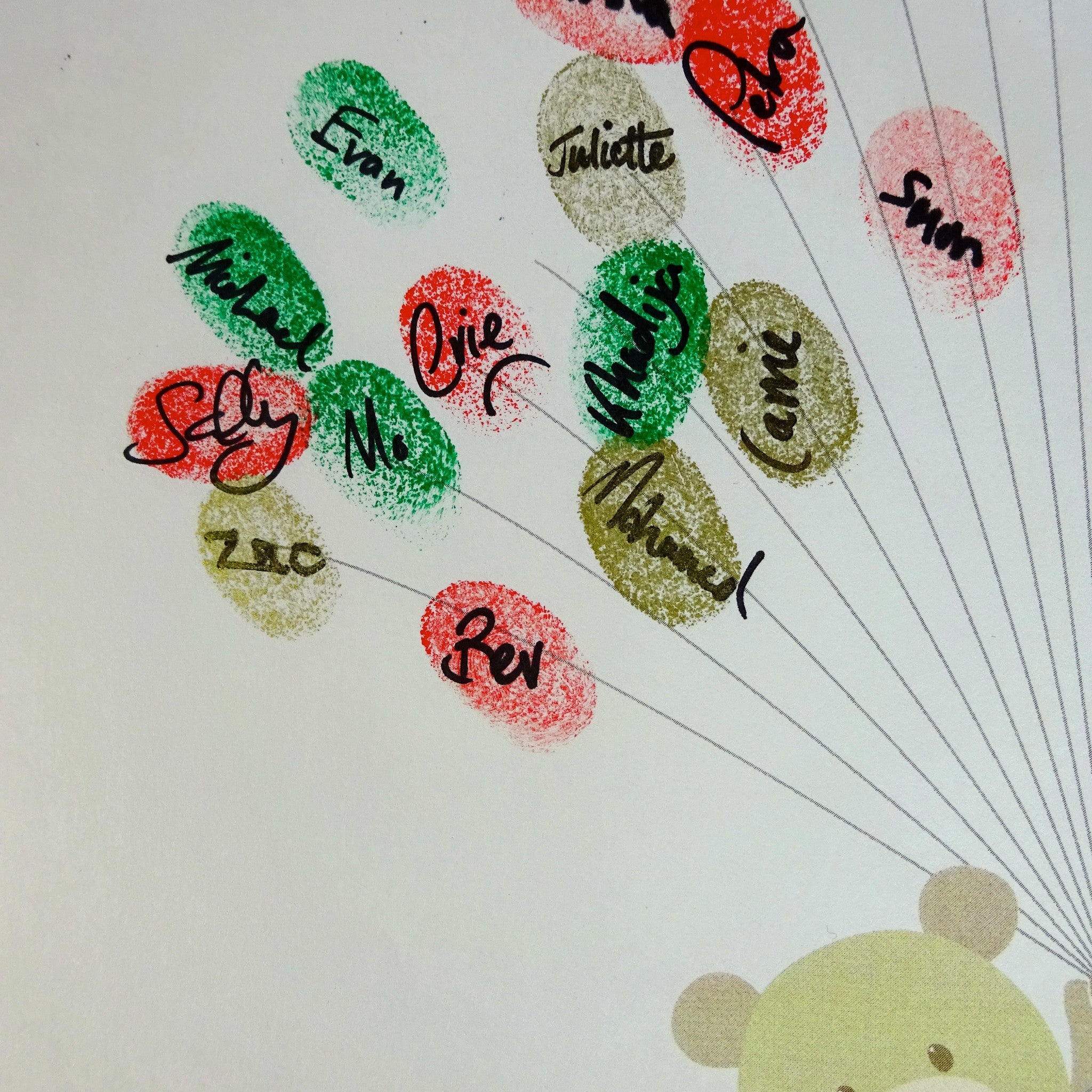 Personalized Fingerprint Art - Custom Brown Teddy Bear Gift for Kids, Baby Shower, Birthday & Nursery Decor | Unique Handmade Keepsake for Family & Loved Ones