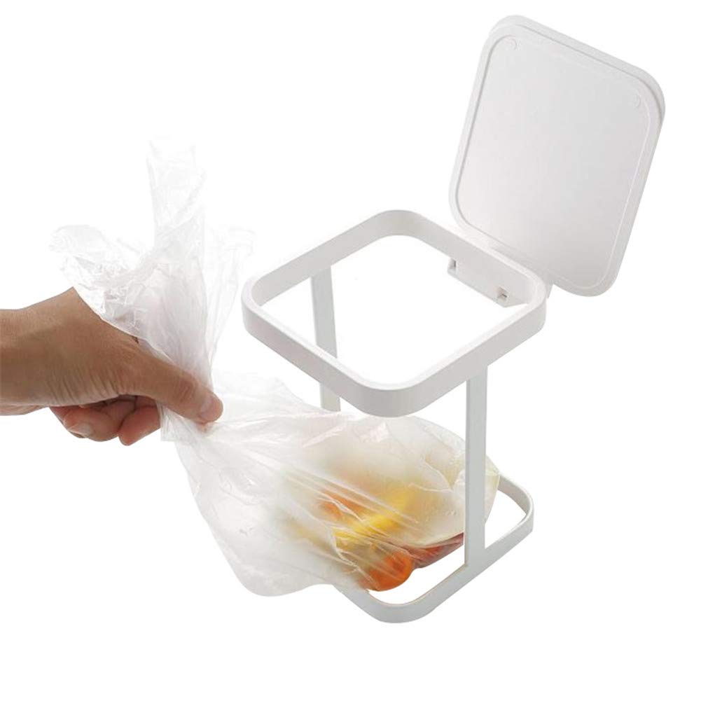 Stainless Steel Countertop Trash Can with Garbage Bag Holder - Compact Kitchen Waste Bin for Home, Office, or RV (White) | Perfect for Small Spaces, Under Sink, and Countertop Organization