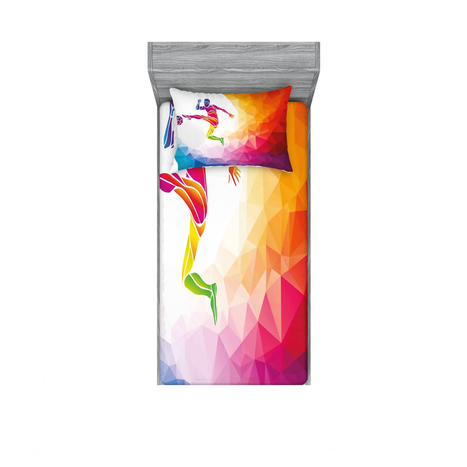 Ambesonne Soccer Themed Teen Bedding Set - 2 Twin Fitted Sheets & 2 Pillow Shams - Vibrant Multicolor Football Design - Perfect for Boys/Girls Bedroom Decor & Sports Lovers Gift Idea
