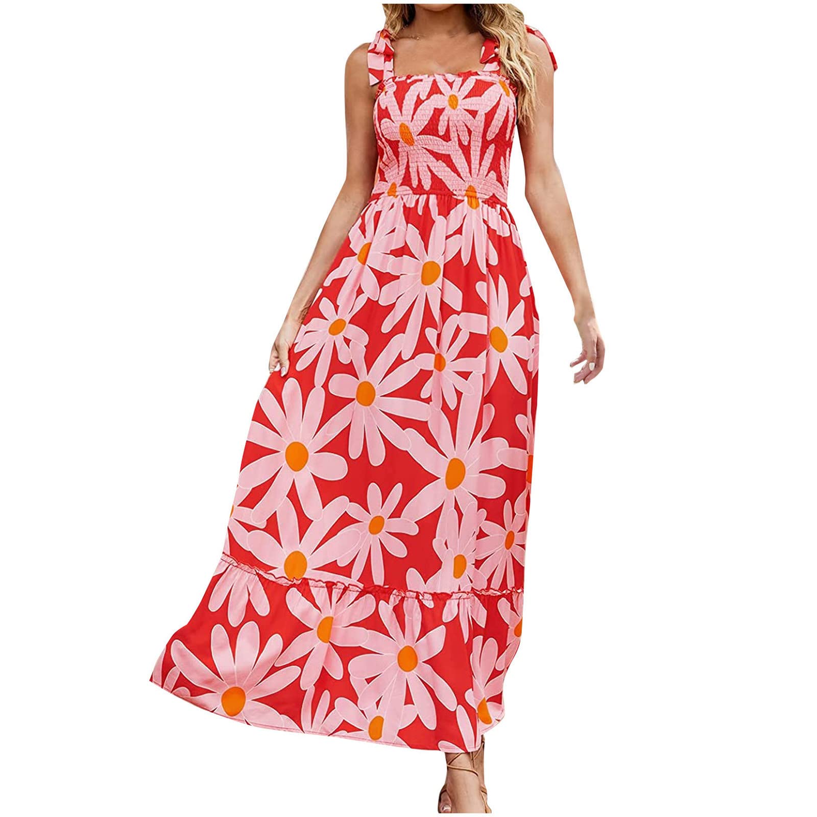 Yomiee Women's Summer Dresses 2022 - Fashion Casual Sleeveless Bandage Vest Long Dress with Floral Print | Perfect for Beach Vacations, Date Nights & Summer Parties