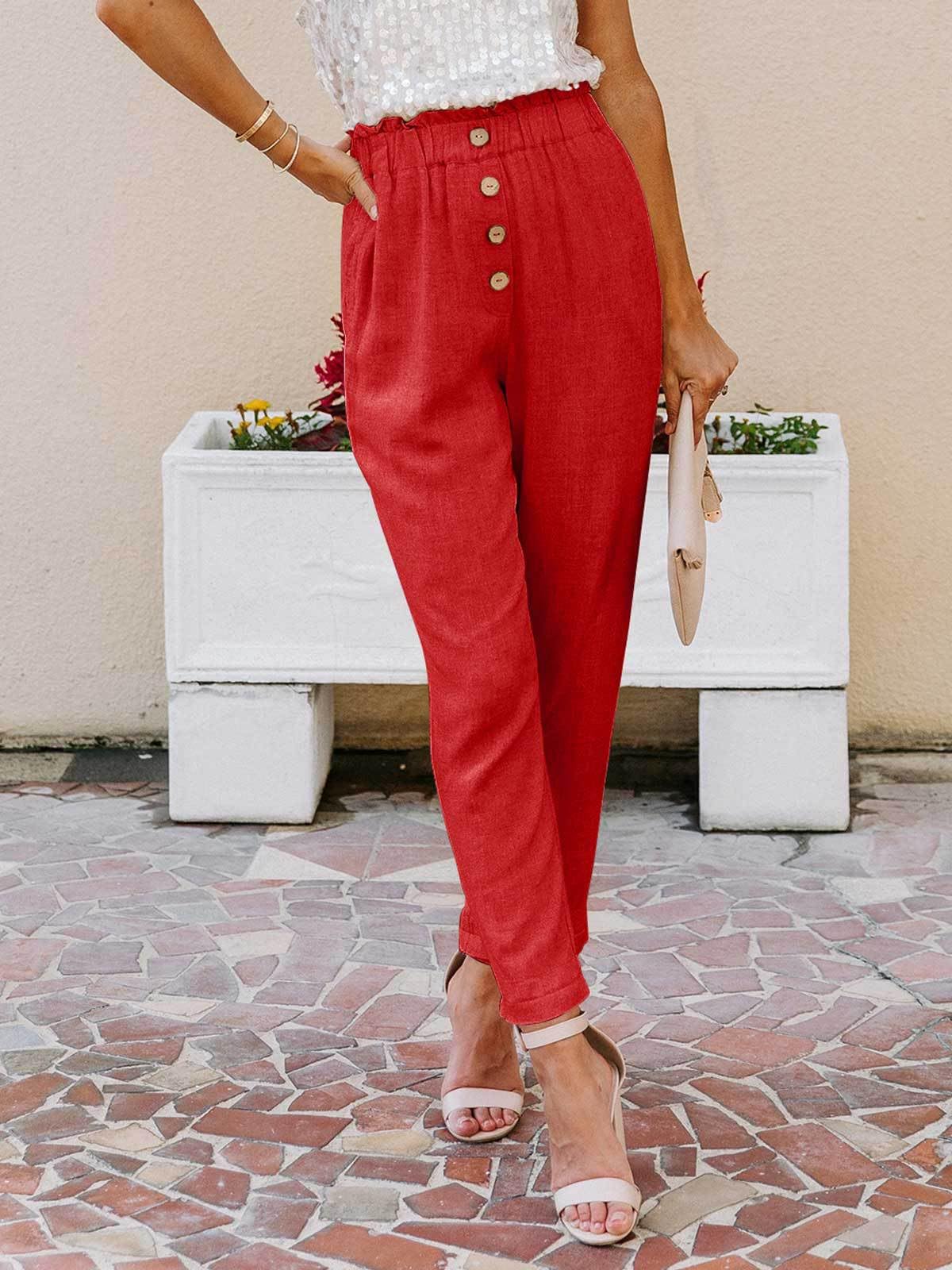 NIMIN Women's High Waisted Casual Pants - Elastic Waist Cropped Work Pants with Pockets | Office Wear, Business Casual & Everyday Outfits
