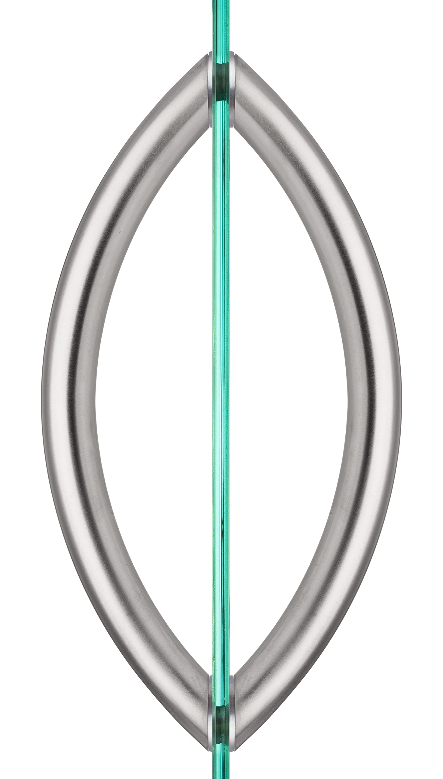 8 Inch Brushed Nickel Rockwell Security Mont Hard Back to Back Crescent Handle Pull for Frameless Shower Doors - Durable Commercial & Residential Use for Bathroom, Spa, and Luxury Glass Installations